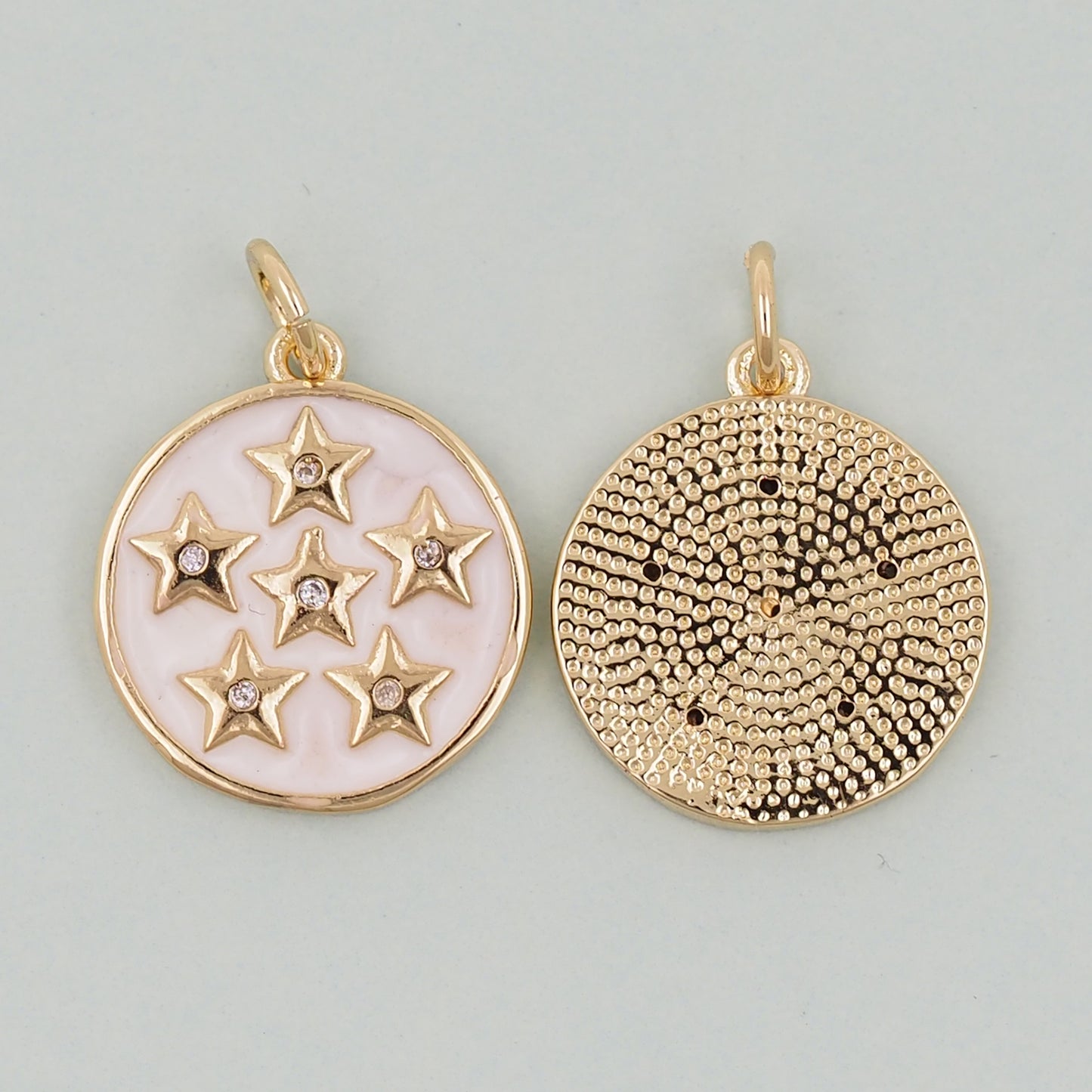 18K Gold Filled Round Star Pendant,Enamel Star Charm Bracelet Necklace for DIY Jewelry Making Supply