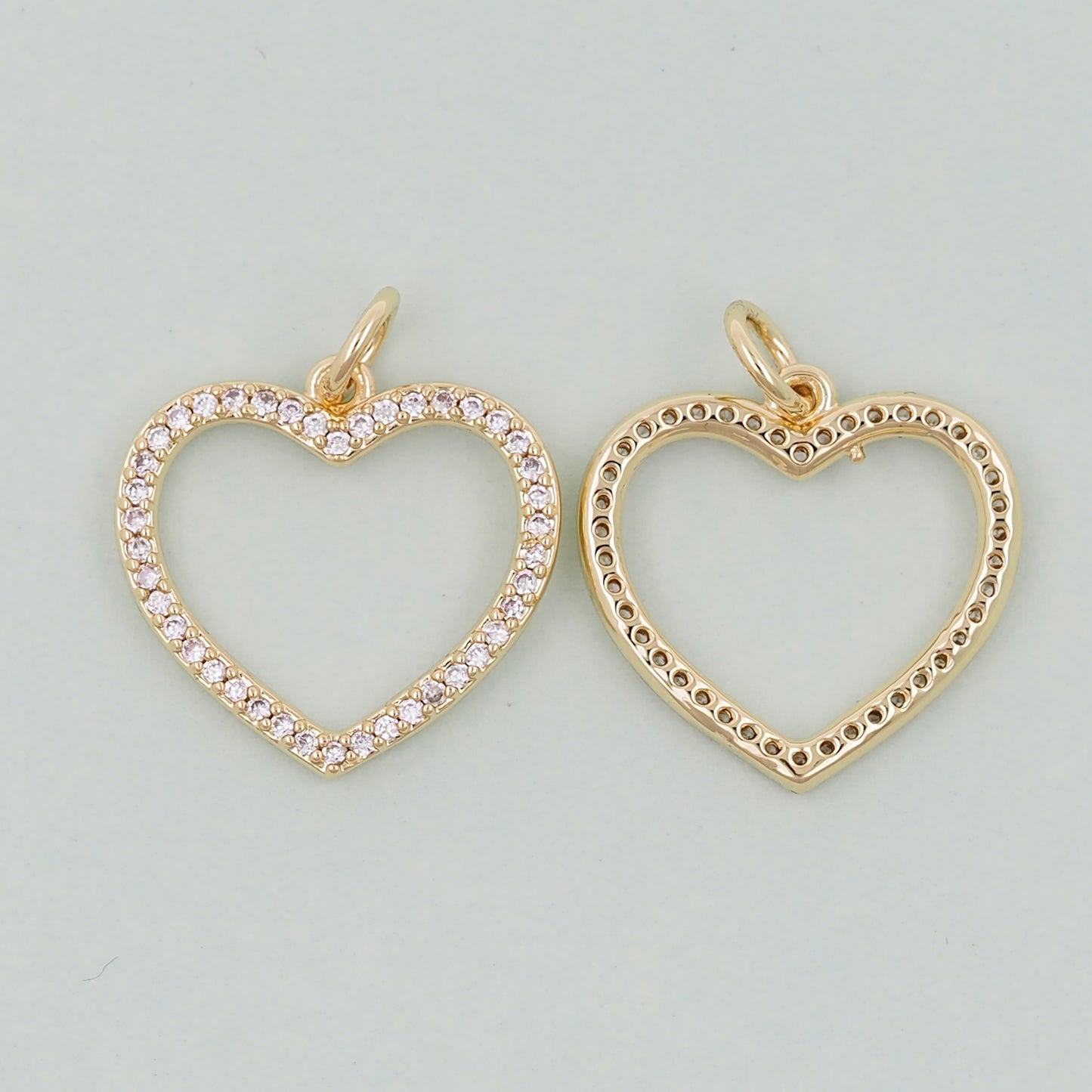 18K Gold Filled Heart Pendant,CZ Micro Pave Heart Charm Bracelet Necklace for DIY Jewelry Making Supply