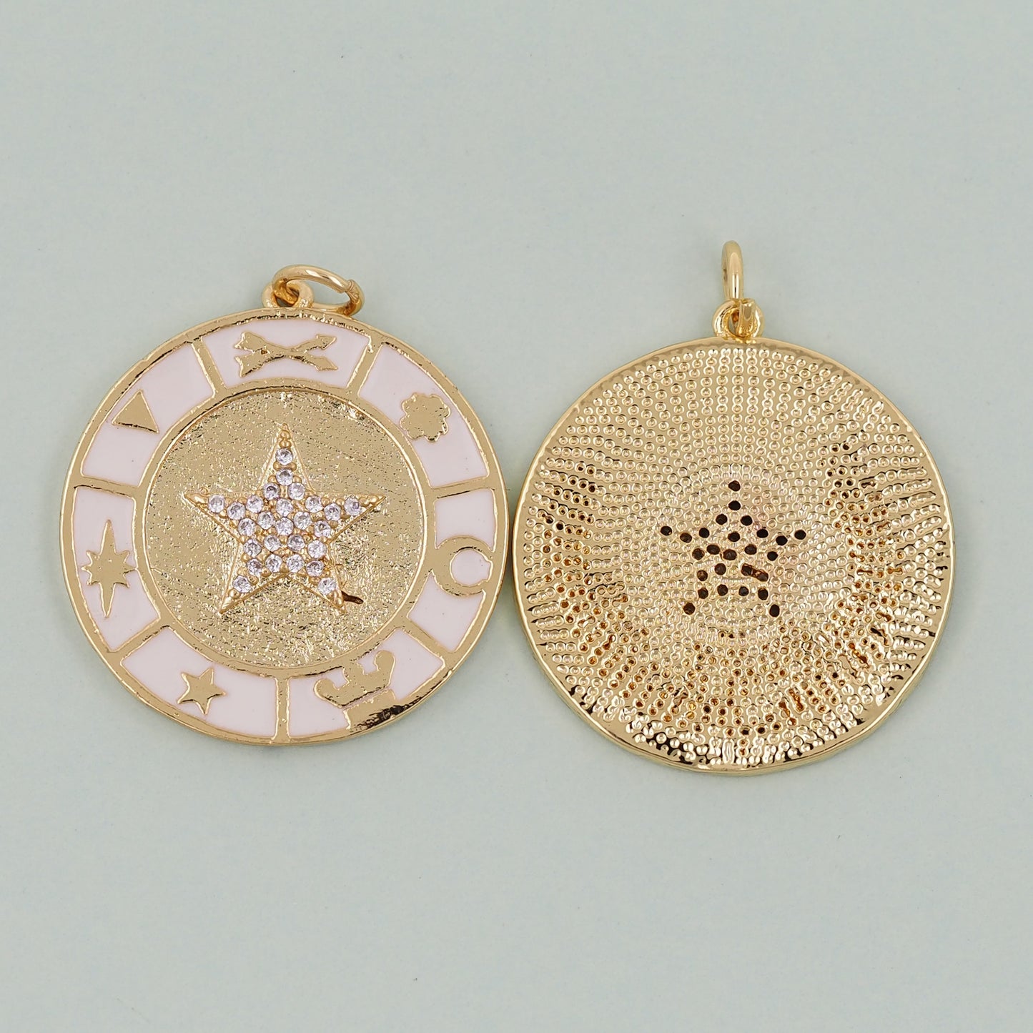 18K Gold Filled Round Star Pendant,CZ Micro Pave Star Charm Bracelet Necklace for DIY Jewelry Making Supply