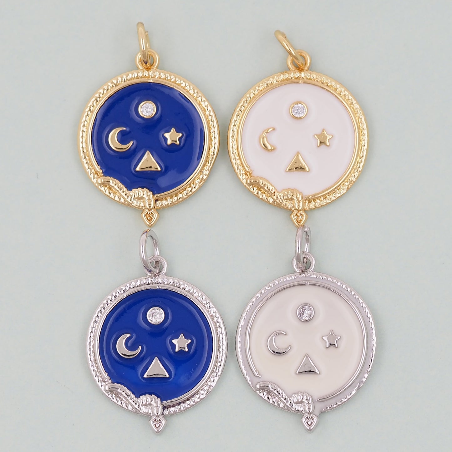 18K Gold Filled Star Pendant,Enamel Moon Charm Bracelet Necklace for DIY Jewelry Making Supply