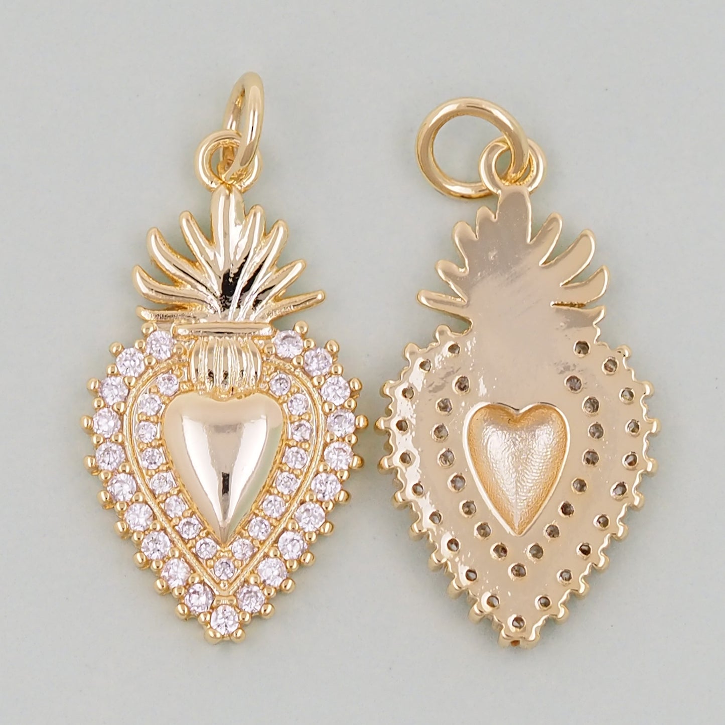 18K Gold Filled Sacred Heart Pendant,CZ Micro Pave Religious Charm Bracelet Necklace for DIY Jewelry Making Supply