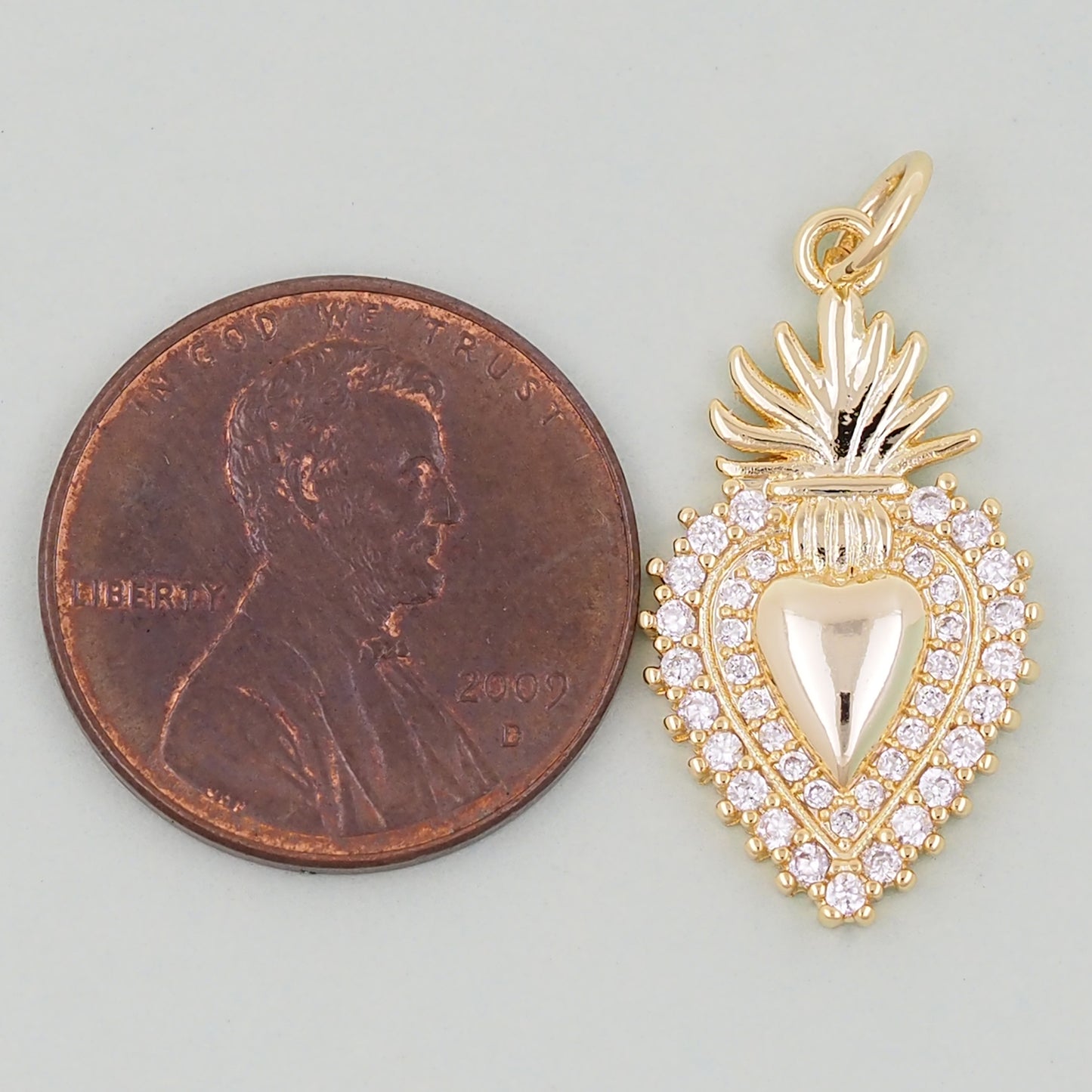 18K Gold Filled Sacred Heart Pendant,CZ Micro Pave Religious Charm Bracelet Necklace for DIY Jewelry Making Supply