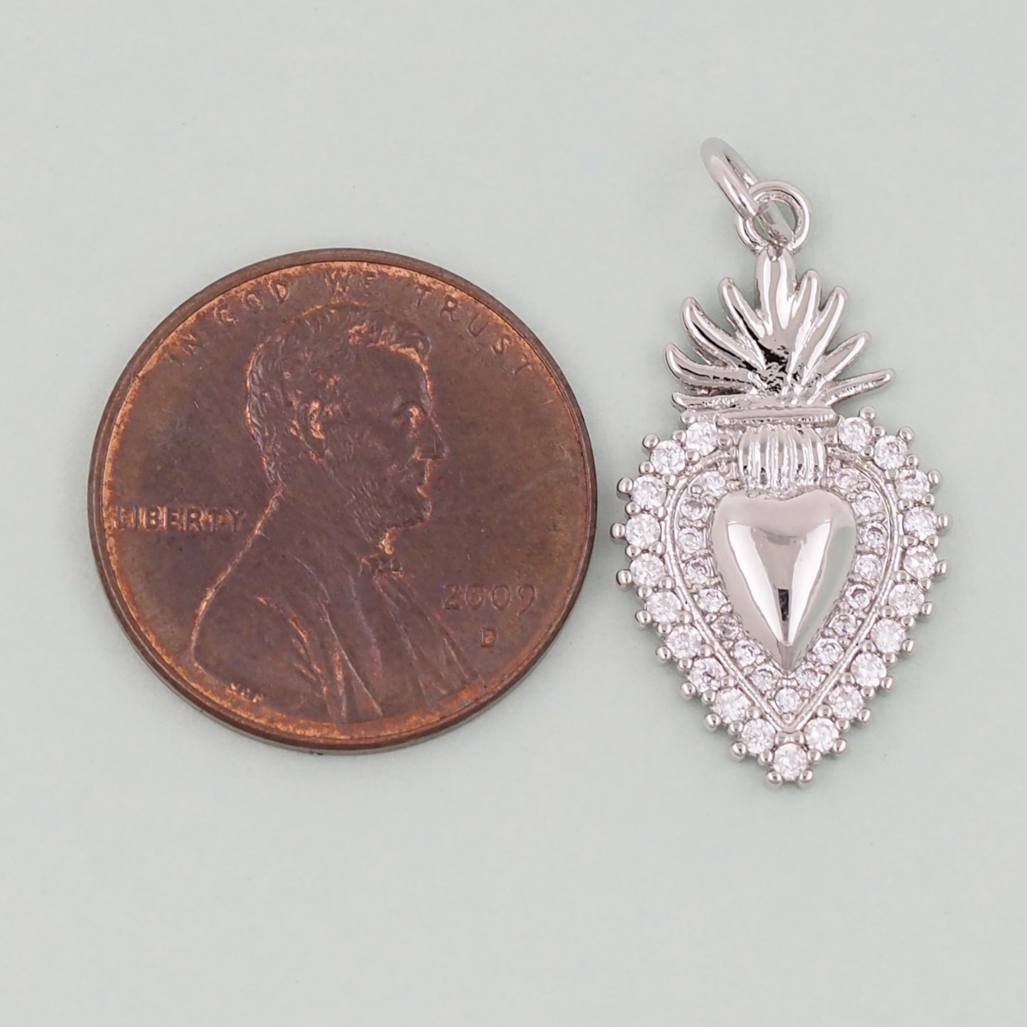 18K Gold Filled Sacred Heart Pendant,CZ Micro Pave Religious Charm Bracelet Necklace for DIY Jewelry Making Supply