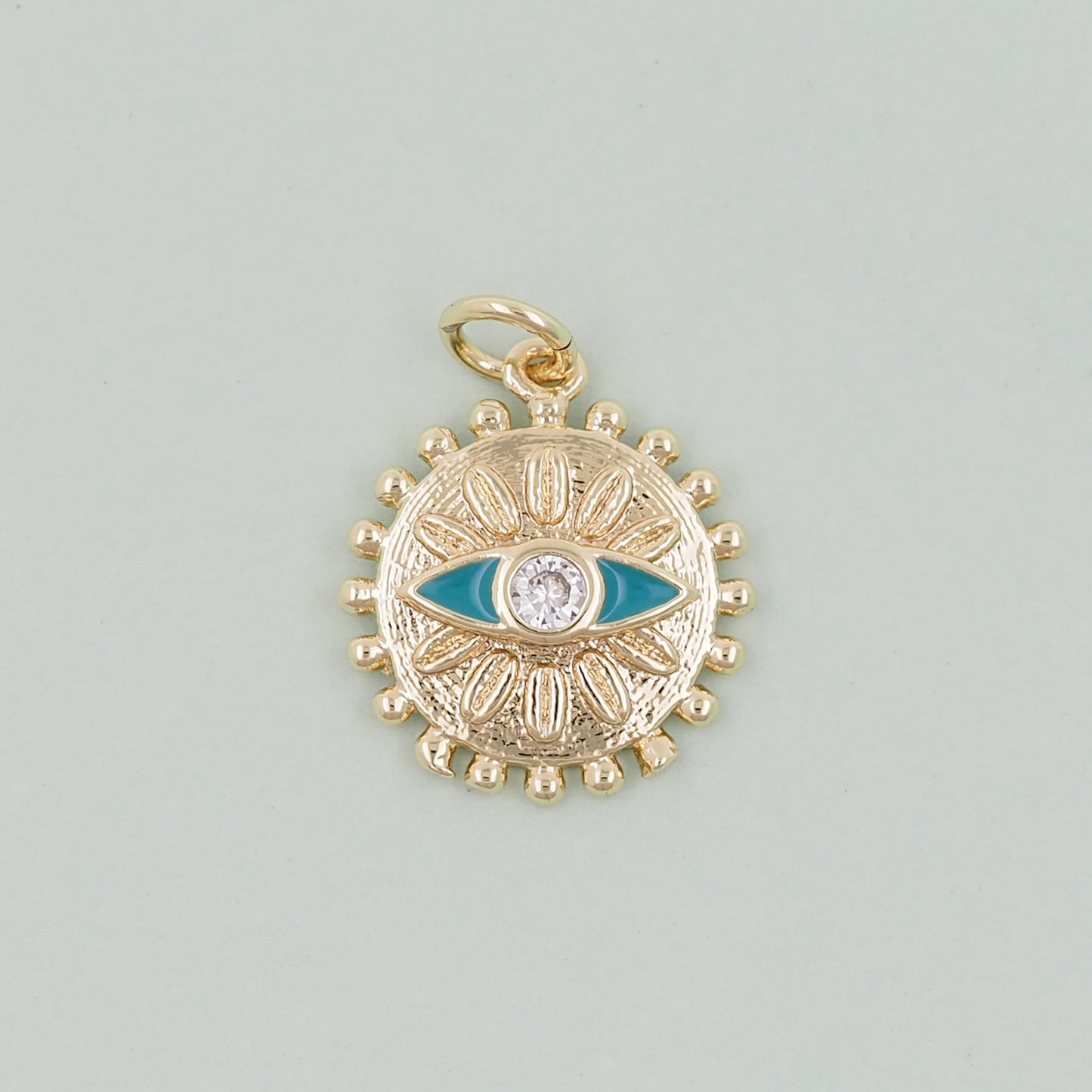 Gold Round Evil Eye Charms,18K Gold Filled Evil Eye Pendant,Sun Evil Eye Charm Bracelet Necklace for DIY Jewelry Making Supply