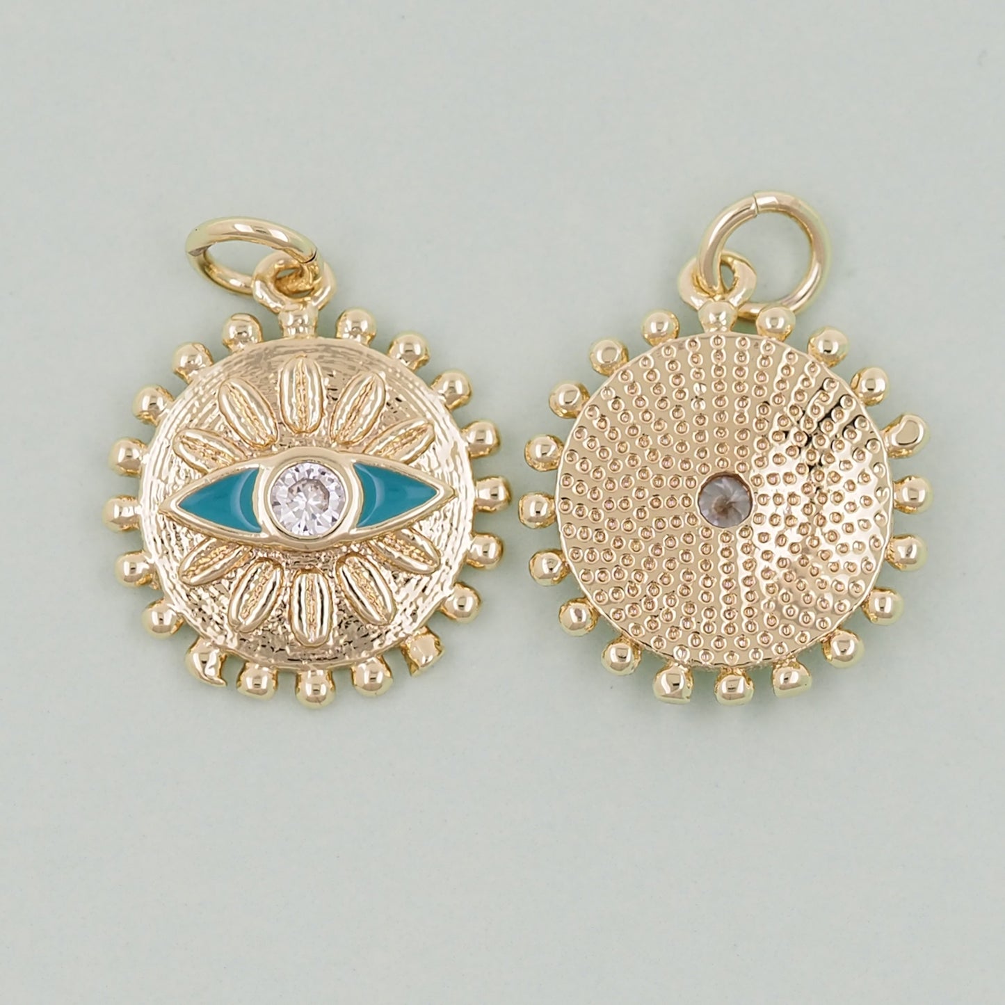 Gold Round Evil Eye Charms,18K Gold Filled Evil Eye Pendant,Sun Evil Eye Charm Bracelet Necklace for DIY Jewelry Making Supply