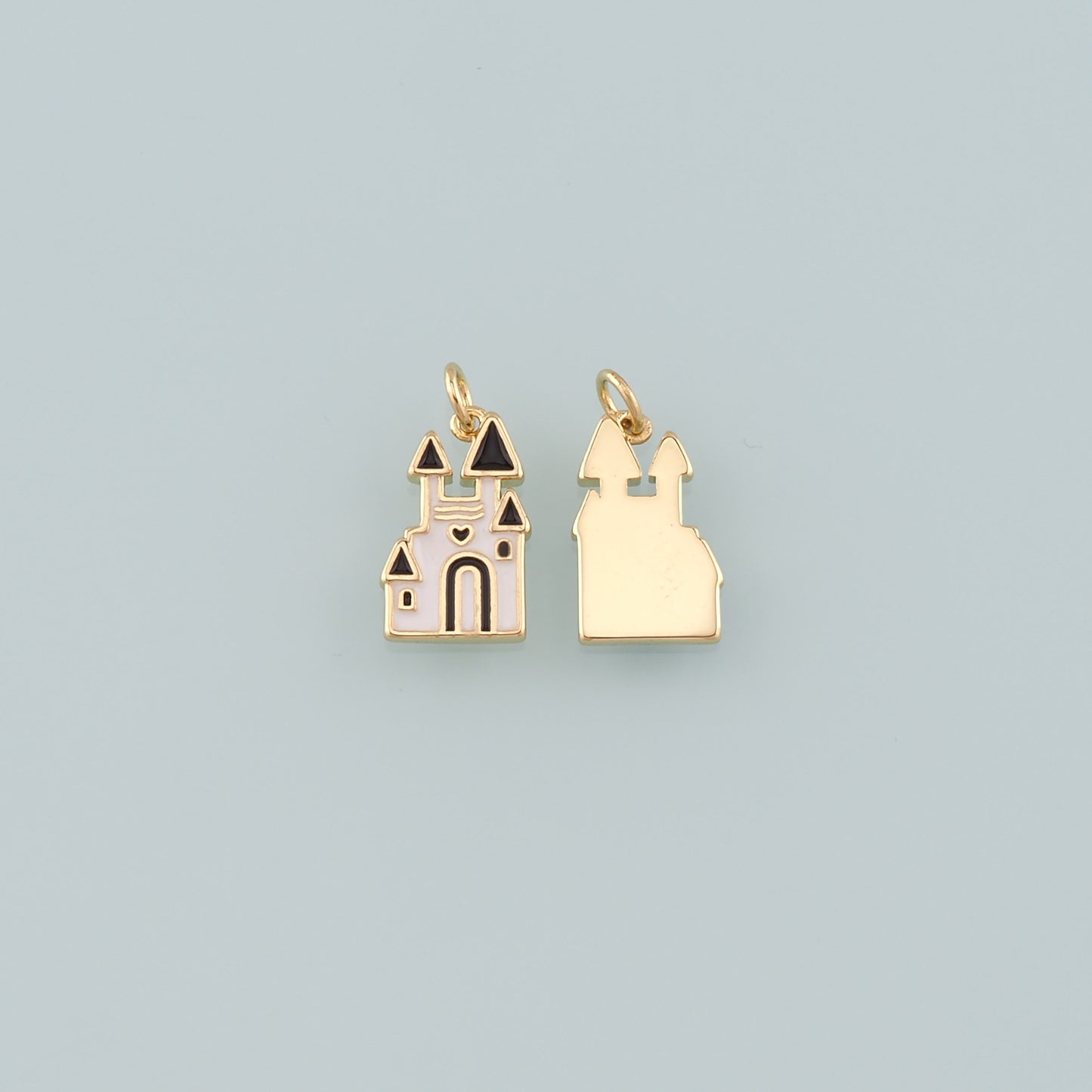 18K Gold Filled Castle Pendant,Enamel Castle Charm Bracelet Necklace for DIY Jewelry Making Supply