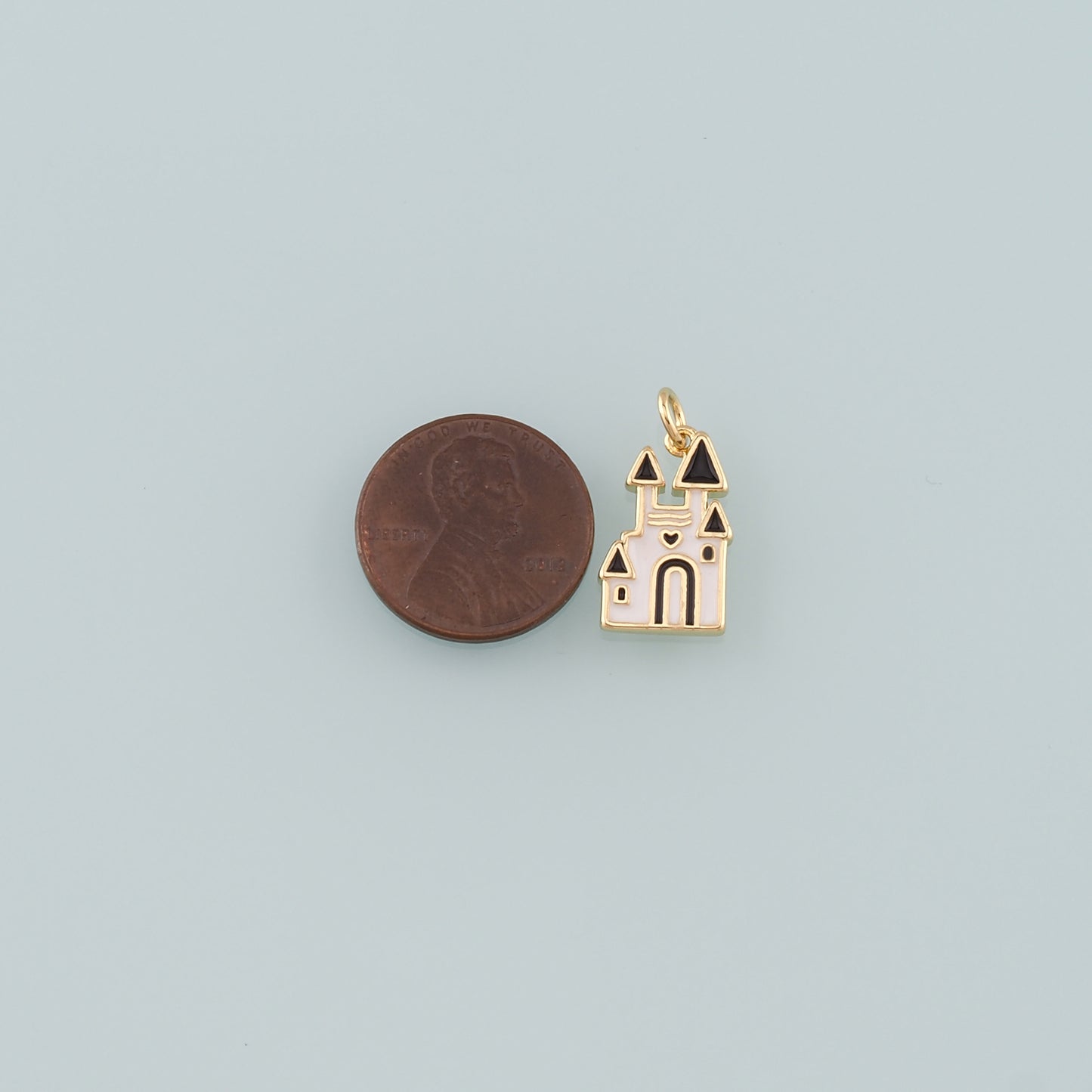 18K Gold Filled Castle Pendant,Enamel Castle Charm Bracelet Necklace for DIY Jewelry Making Supply