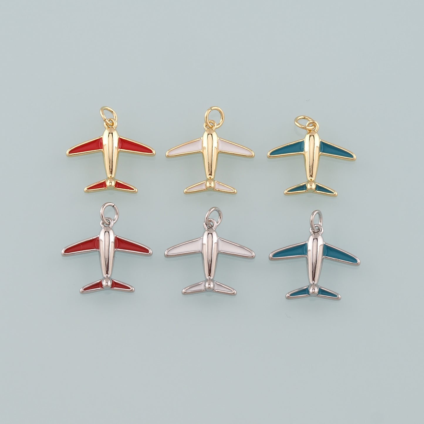 18K Gold Filled Airplane Pendant,Enamel Airplane Charm Bracelet Necklace for DIY Jewelry Making Supply