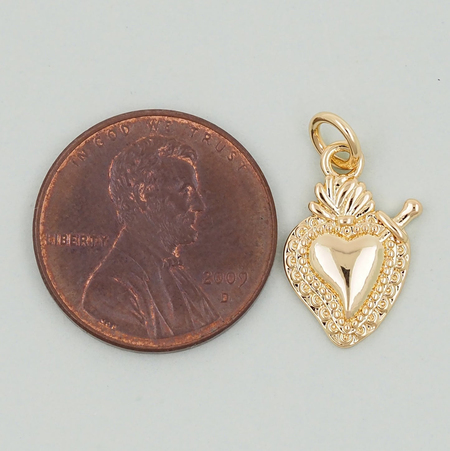 Gold sacred Heart Charms,18K Gold Filled Milagro Heart Pendant,Religious Charm Bracelet Necklace for DIY Jewelry Making Supply