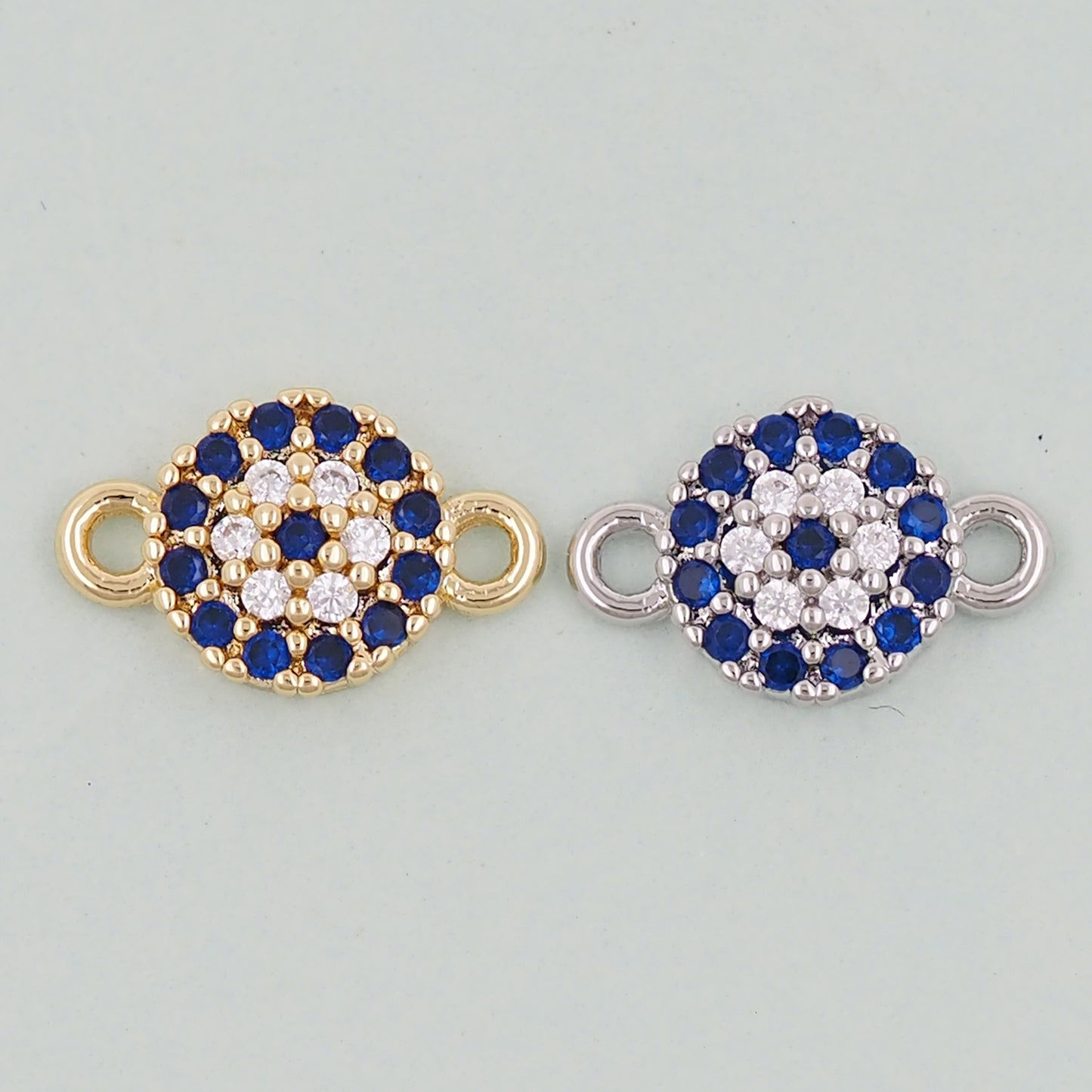 Gold Round Evil Eye Charms,18K Gold Filled Blue Evil Eye Connector Pendant Charm Bracelet Necklace for DIY Jewelry Making Supply