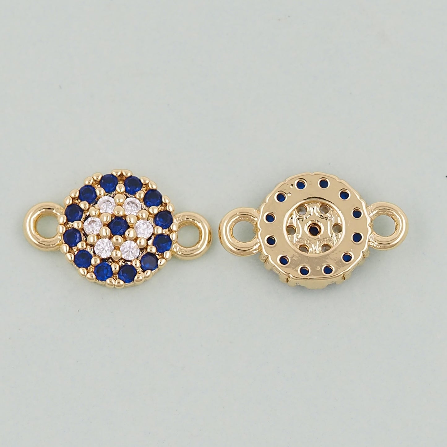 Gold Round Evil Eye Charms,18K Gold Filled Blue Evil Eye Connector Pendant Charm Bracelet Necklace for DIY Jewelry Making Supply