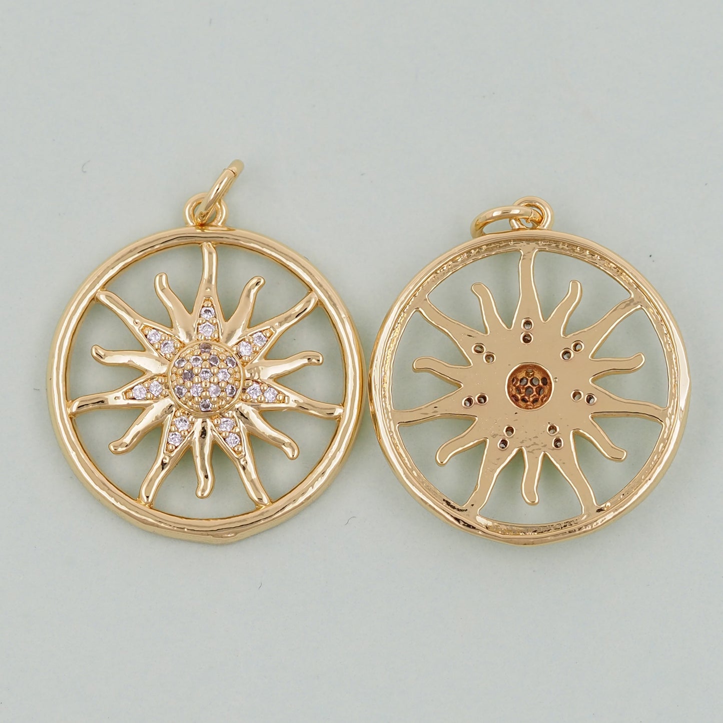 Gold Sun Charms,18K Gold Filled Sun Pendant,celestial Charm Bracelet Necklace for DIY Jewelry Making Supply