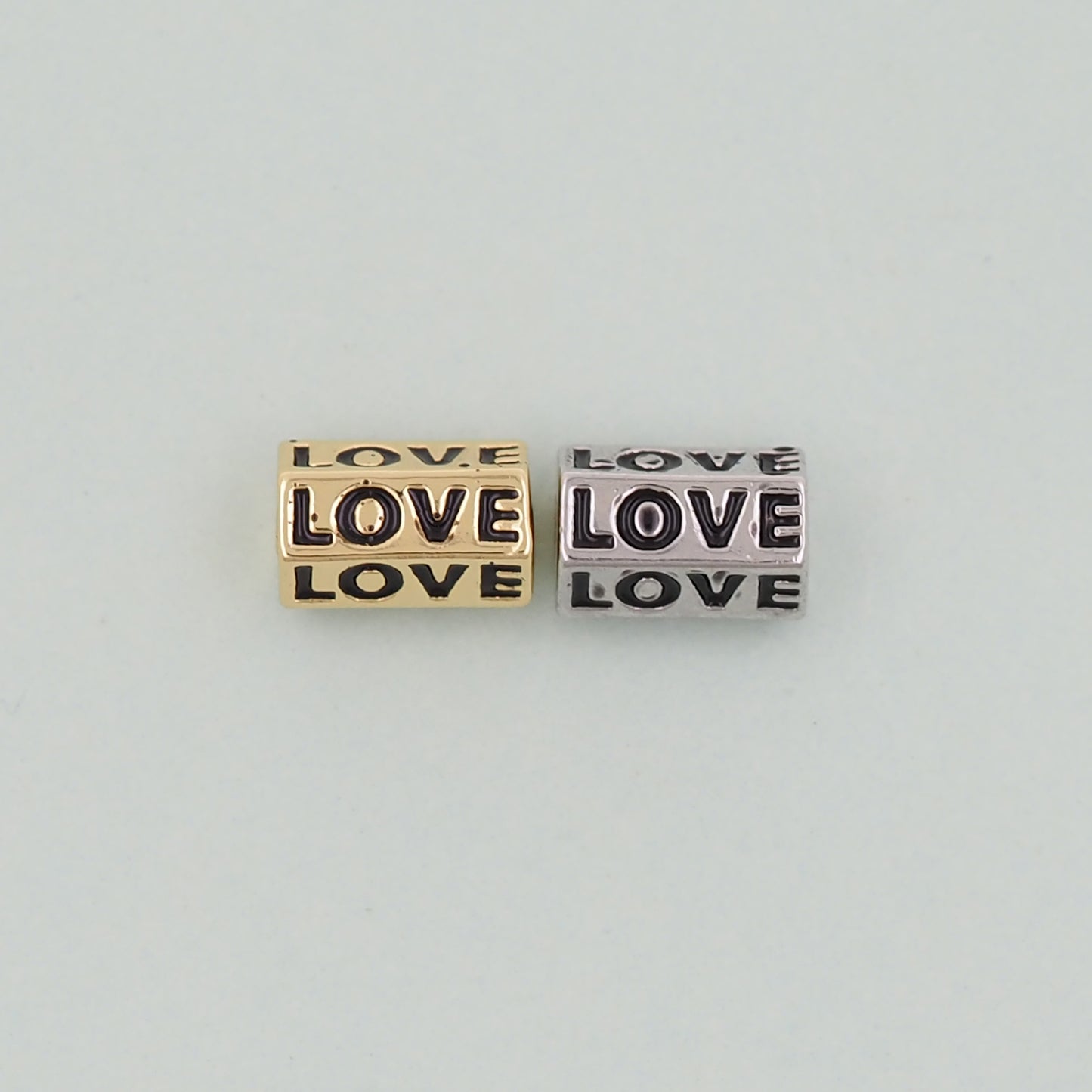 Gold Love Beads Charms,18K Gold Filled Cube Love Pendant,Love Charm Bracelet Necklace for DIY Jewelry Making Supply hole 3mm