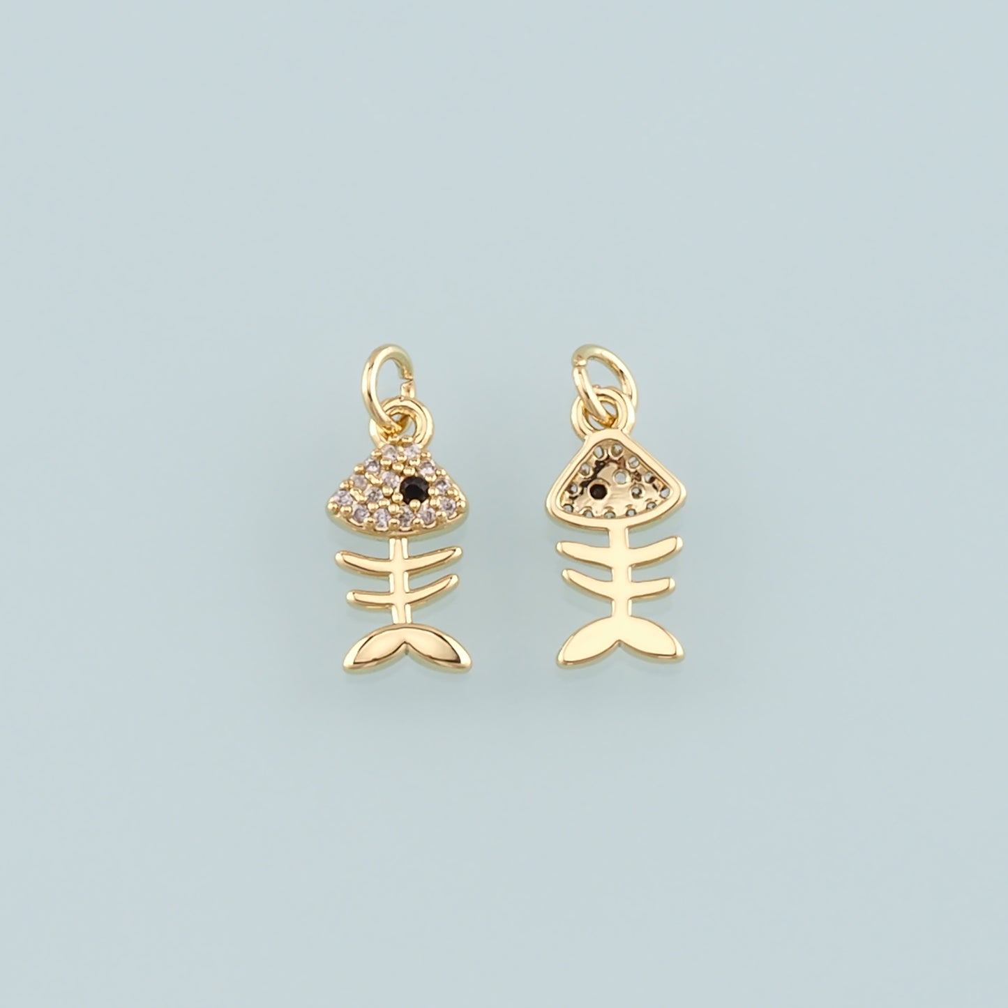Gold Fish Charms,18K Gold Filled Fish Pendant,CZ Micro Pave Fish Bones Charm Bracelet Necklace for DIY Jewelry Making Supply