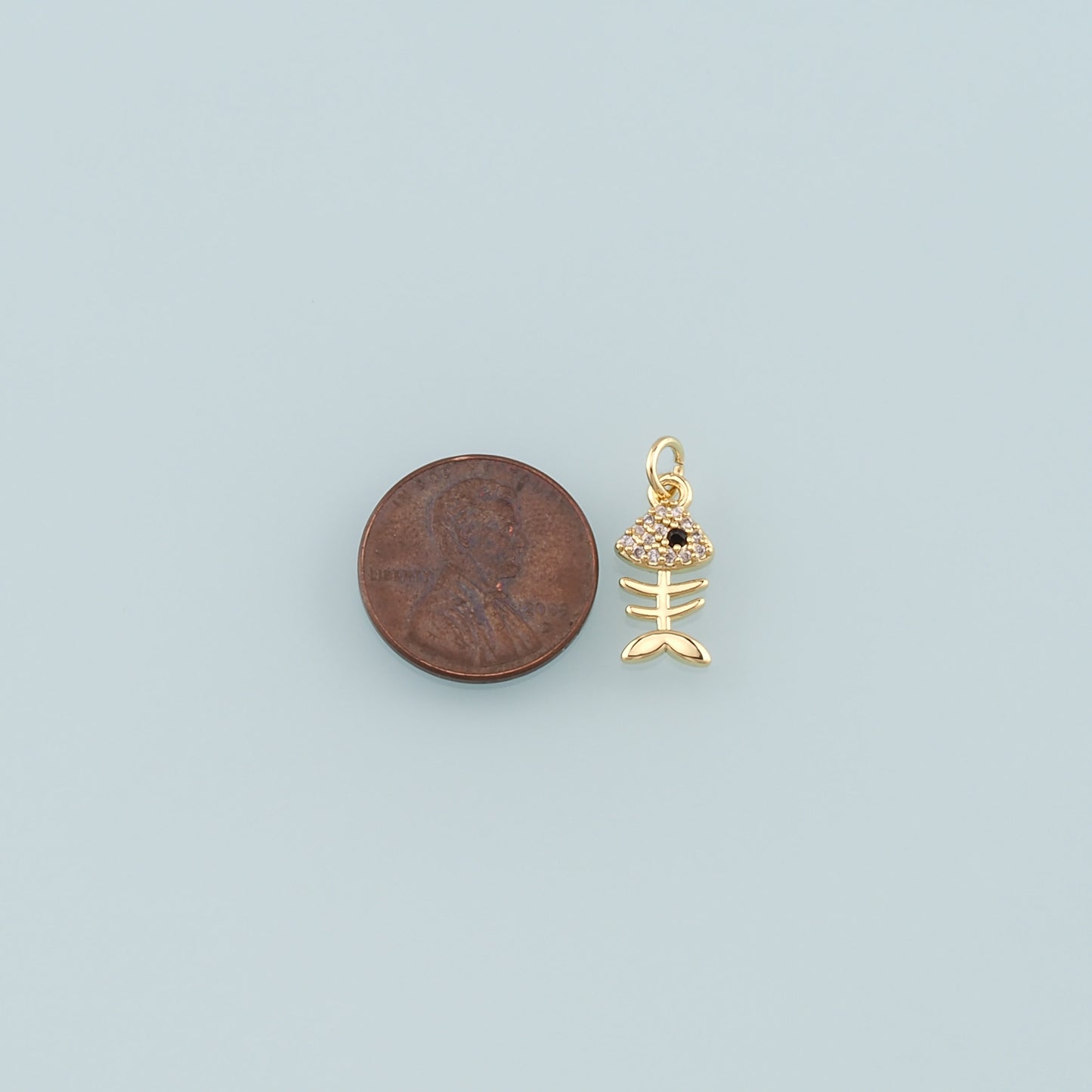 Gold Fish Charms,18K Gold Filled Fish Pendant,CZ Micro Pave Fish Bones Charm Bracelet Necklace for DIY Jewelry Making Supply