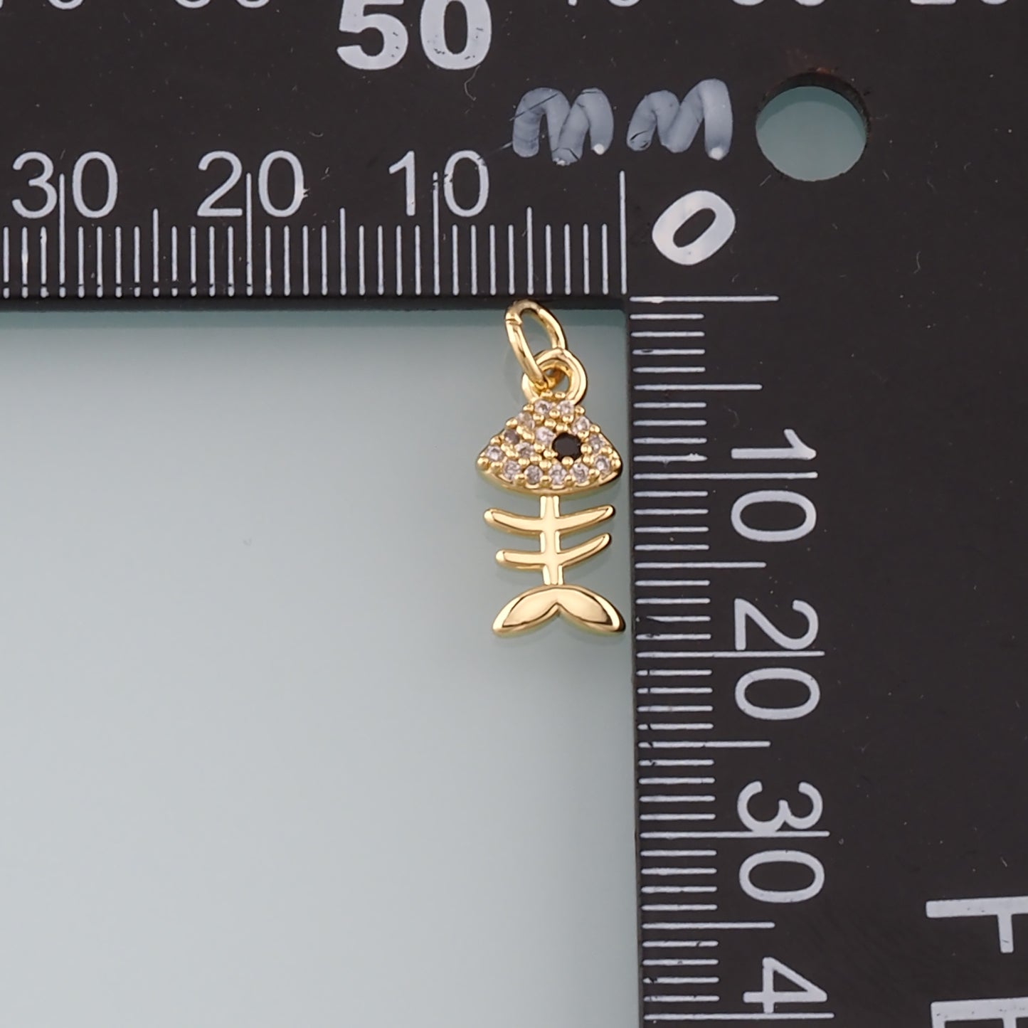 Gold Fish Charms,18K Gold Filled Fish Pendant,CZ Micro Pave Fish Bones Charm Bracelet Necklace for DIY Jewelry Making Supply