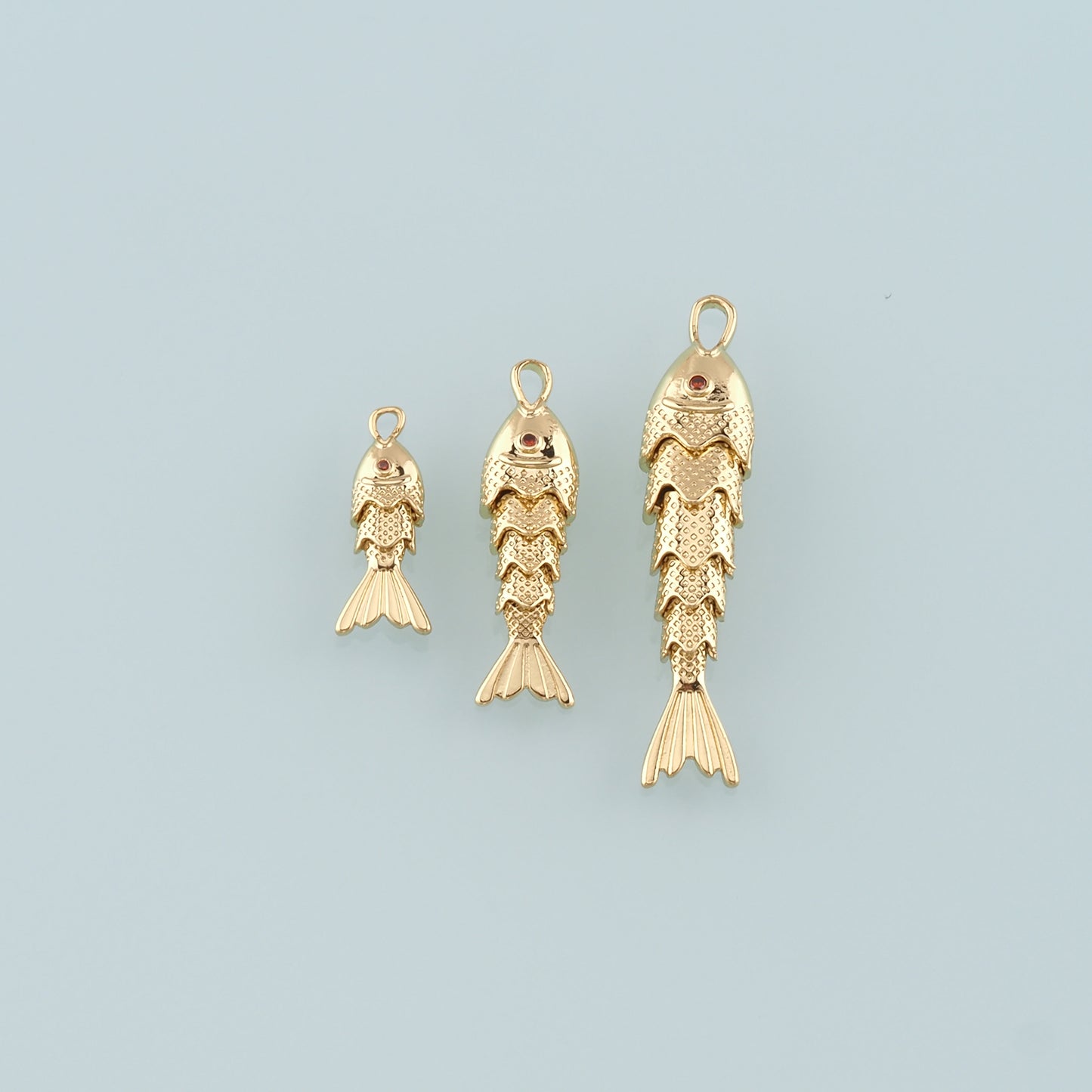 Gold Fish Charms,18K Gold Filled Fish Pendant,CZ Micro Pave Ocean Charm Bracelet Necklace for DIY Jewelry Making Supply