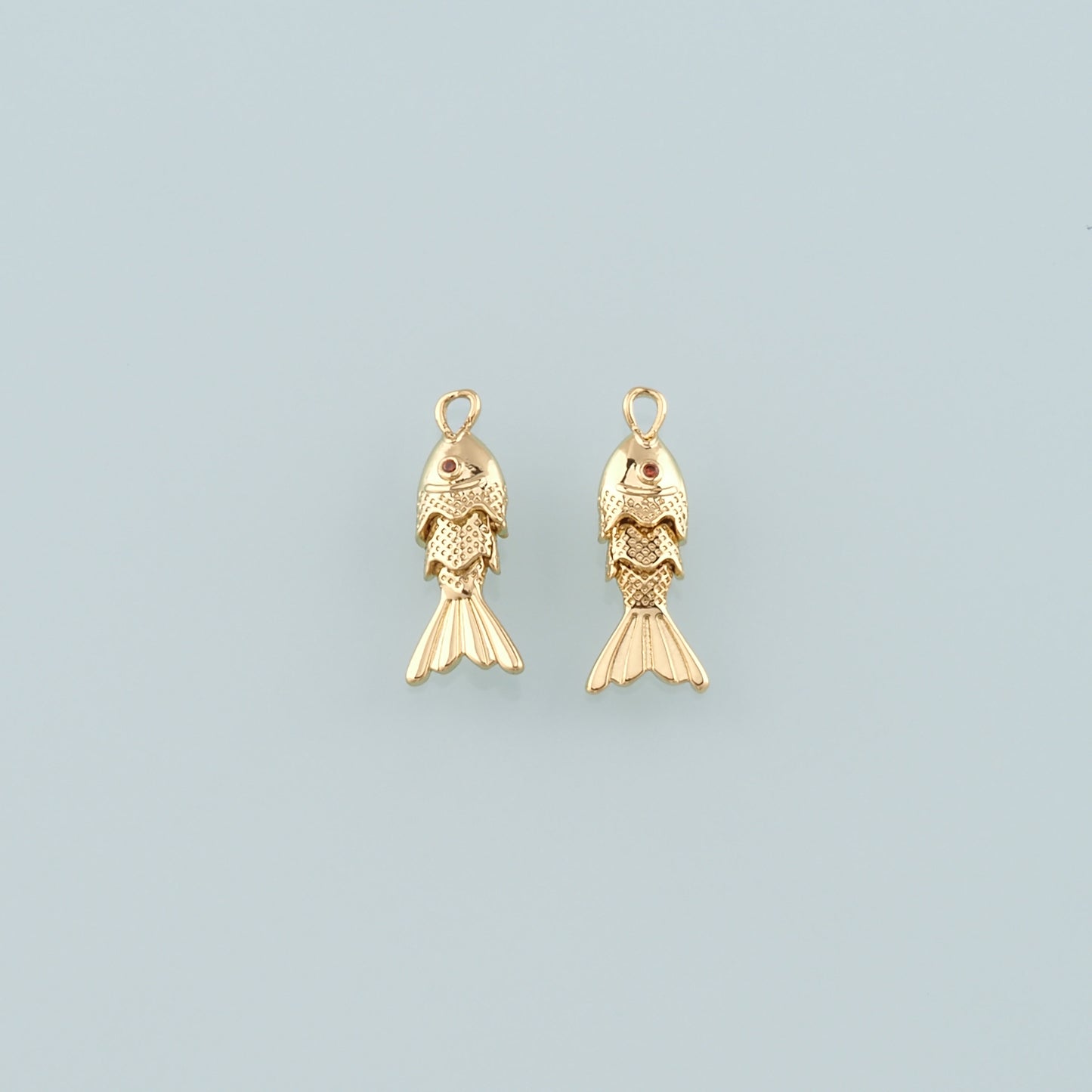 Gold Fish Charms,18K Gold Filled Fish Pendant,CZ Micro Pave Ocean Charm Bracelet Necklace for DIY Jewelry Making Supply