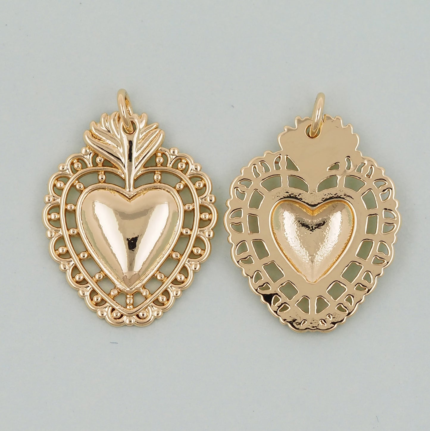 Gold sacred Heart Charms,18K Gold Filled Milagro Heart Pendant,Religious Charm Bracelet Necklace for DIY Jewelry Making Supply