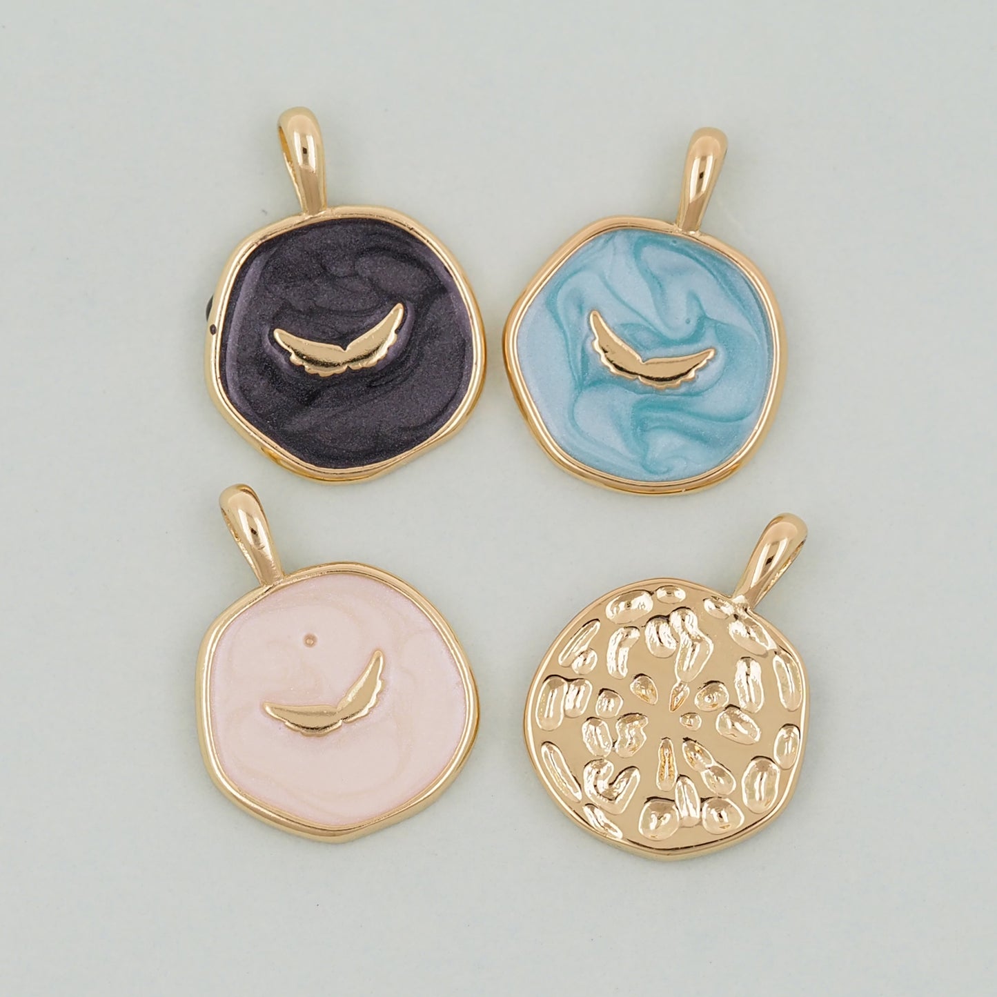 18K Gold Filled Wings Pendant,Enamel Wings Charm Bracelet Necklace for DIY Jewelry Making Supply