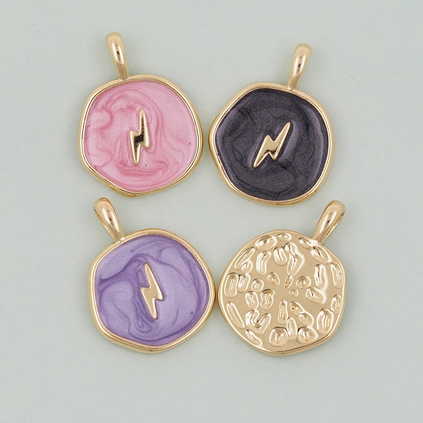 18K Gold Filled lightning Pendant,Enamel lightning Charm Bracelet Necklace for DIY Jewelry Making Supply
