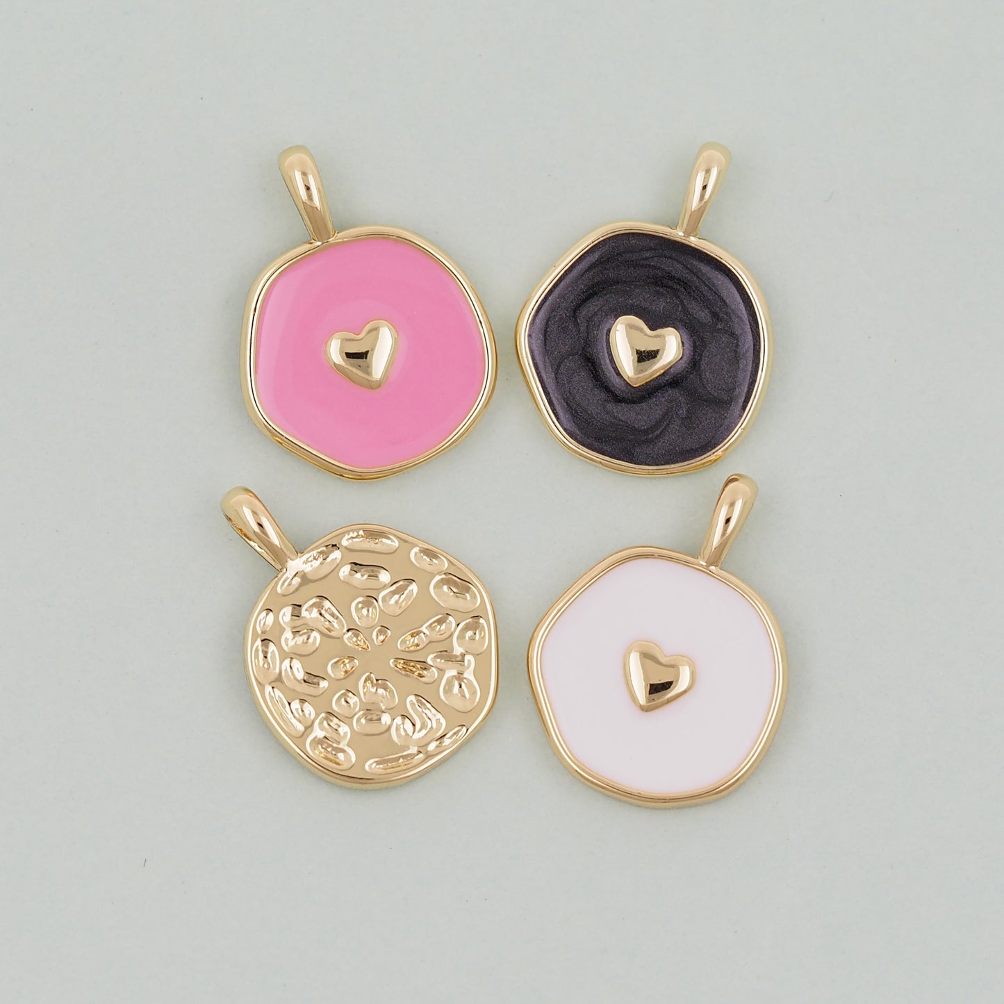 18K Gold Filled Heart Pendant,Enamel Heart Charm Bracelet Necklace for DIY Jewelry Making Supply