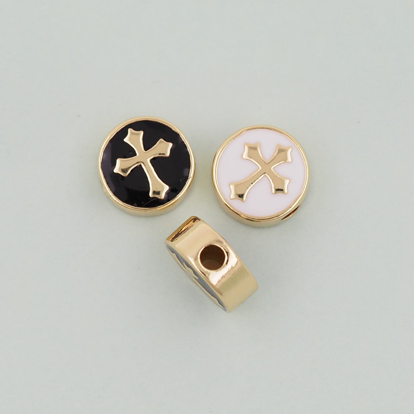 Gold Cross Beads Charms,18K Gold Filled Cross Bracelet Necklace for DIY Jewelry Making Supply hole 2mm