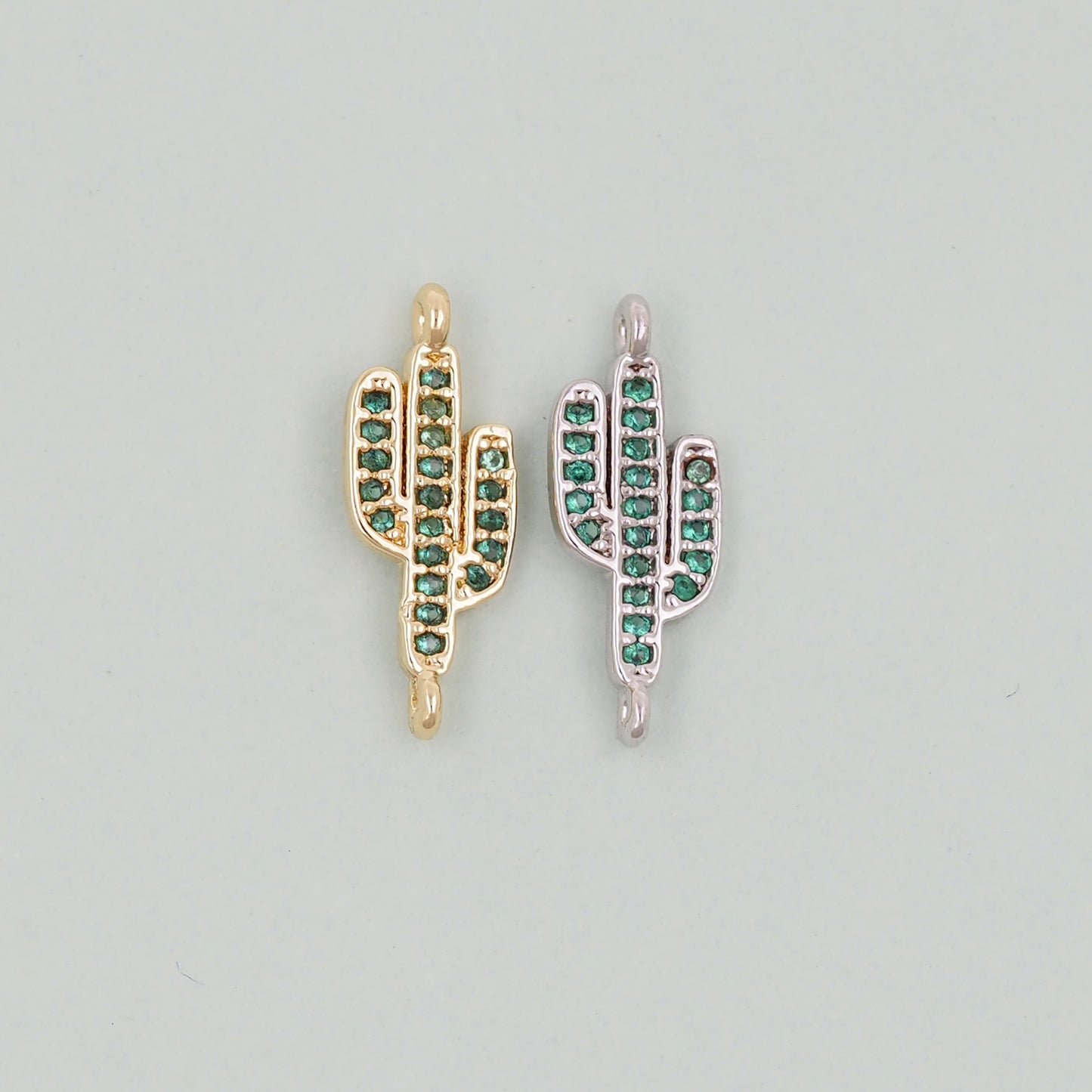Gold Cactus Charms,18K Gold Filled CZ Micro Pave Cactus Pendant,Desert Charm Bracelet Necklace for DIY Jewelry Making Supply