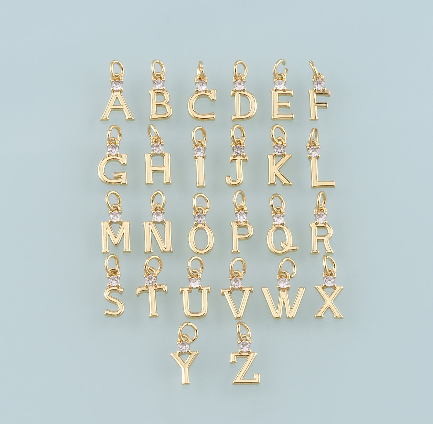 Gold letter Charms,18K Gold Filled letter Pendant,CZ Micro Pave Initial Charm Bracelet Necklace for DIY Jewelry Making Supply