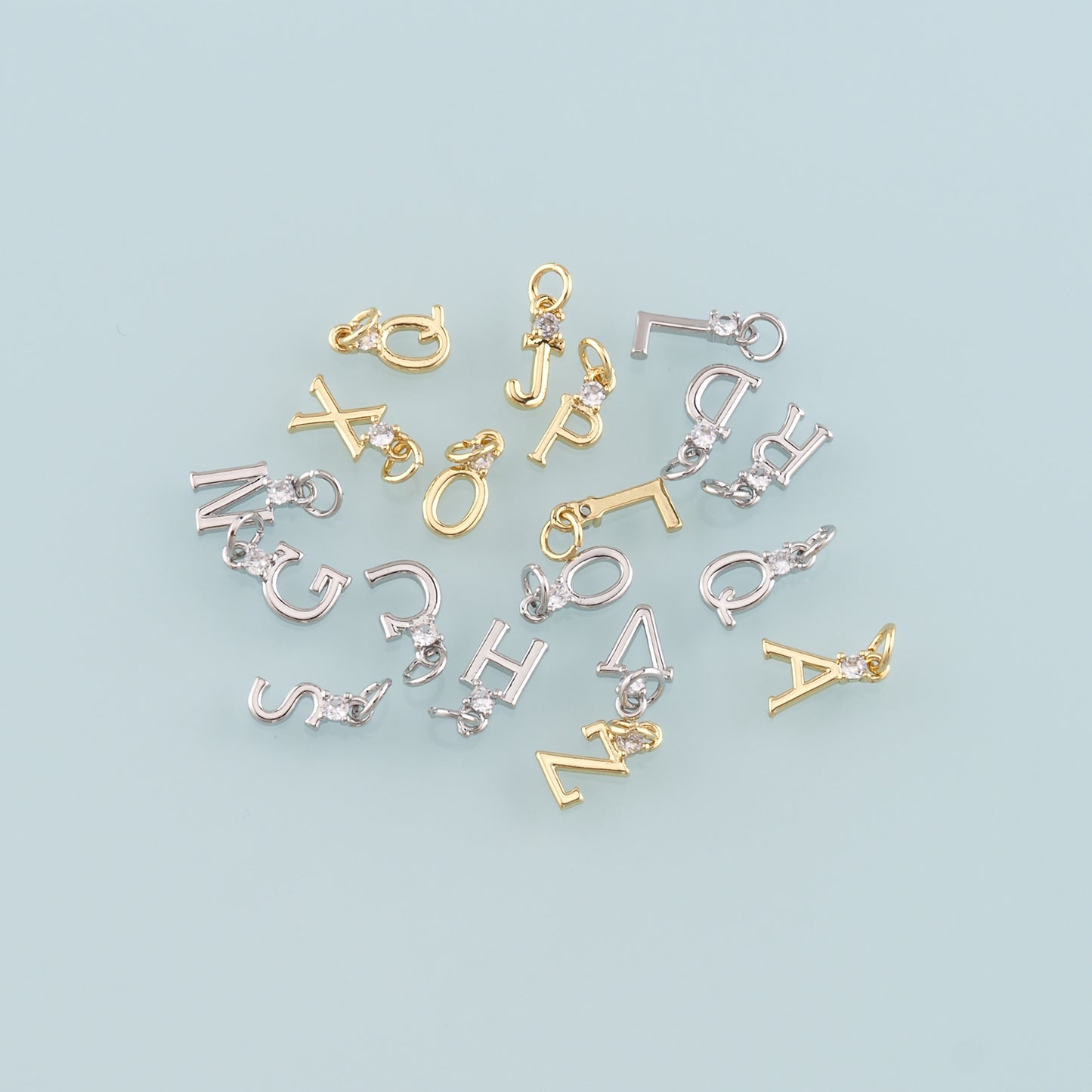 Gold letter Charms,18K Gold Filled letter Pendant,CZ Micro Pave Initial Charm Bracelet Necklace for DIY Jewelry Making Supply
