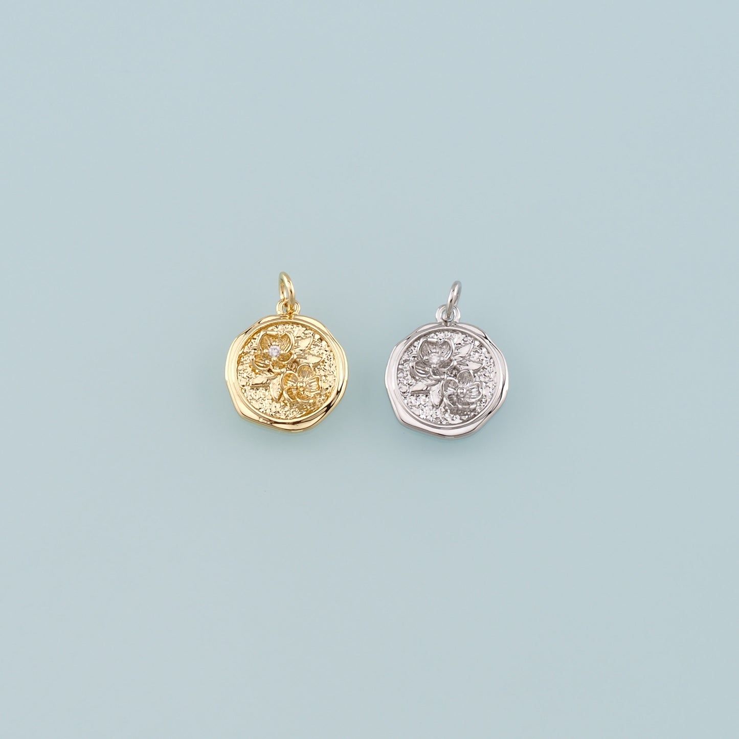 Gold Flower Charms,18K Gold Filled Flower Pendant,CZ Micro Pave Flower Charm Bracelet Necklace for DIY Jewelry Making Supply