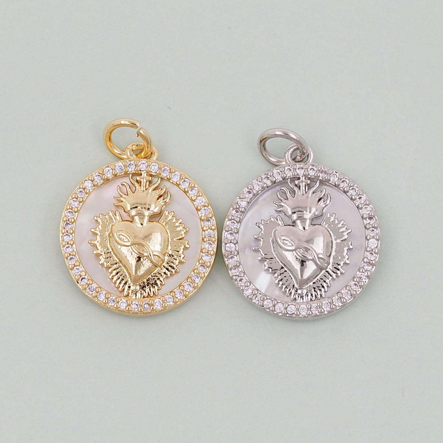 Gold sacred Heart Charms,18K Gold Filled Milagro Heart Pendant,Religious Charm Bracelet Necklace for DIY Jewelry Making Supply