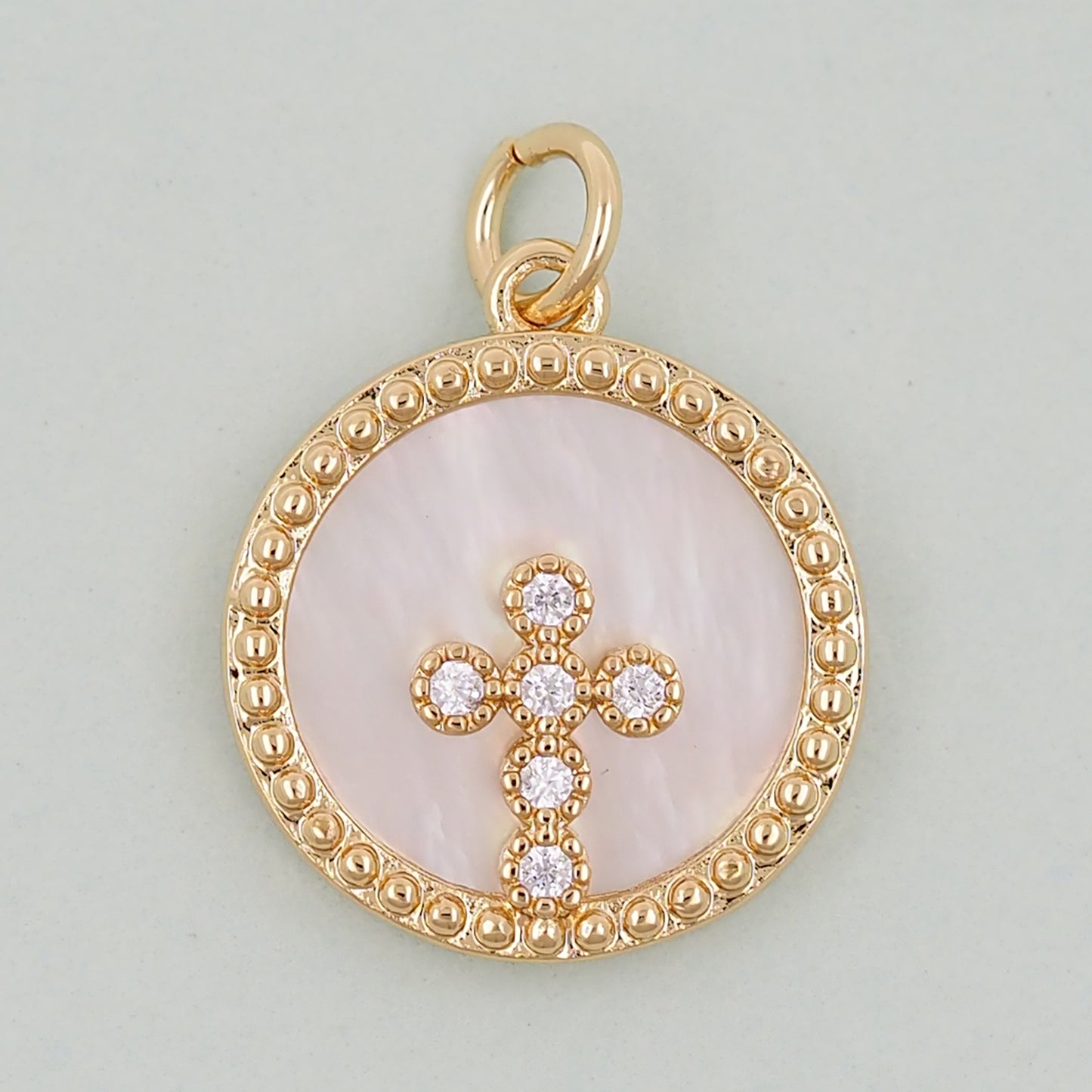 18K Gold Filled Cross Pendant,Round Cross Charm Bracelet Necklace for DIY Jewelry Making Supply