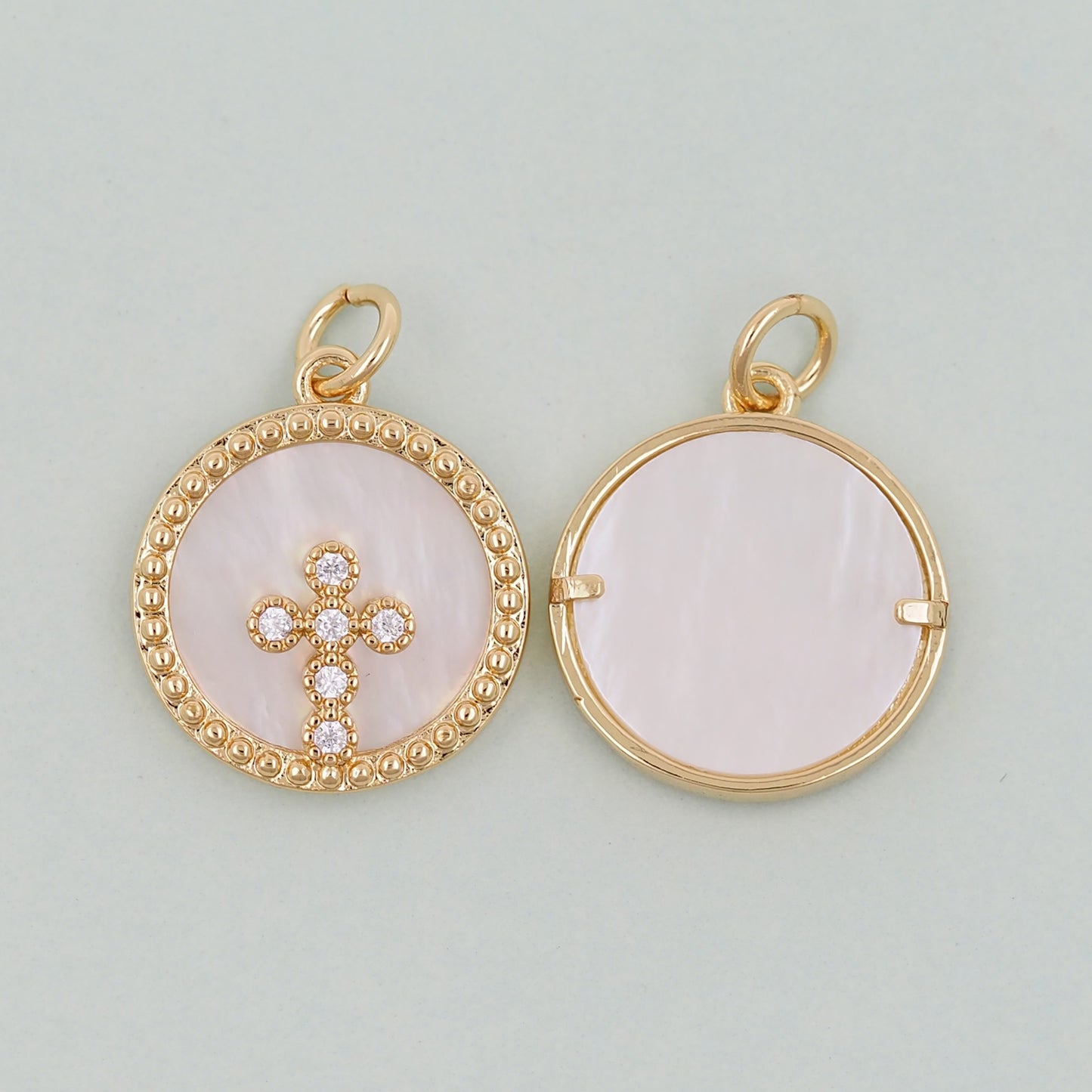 18K Gold Filled Cross Pendant,Round Cross Charm Bracelet Necklace for DIY Jewelry Making Supply
