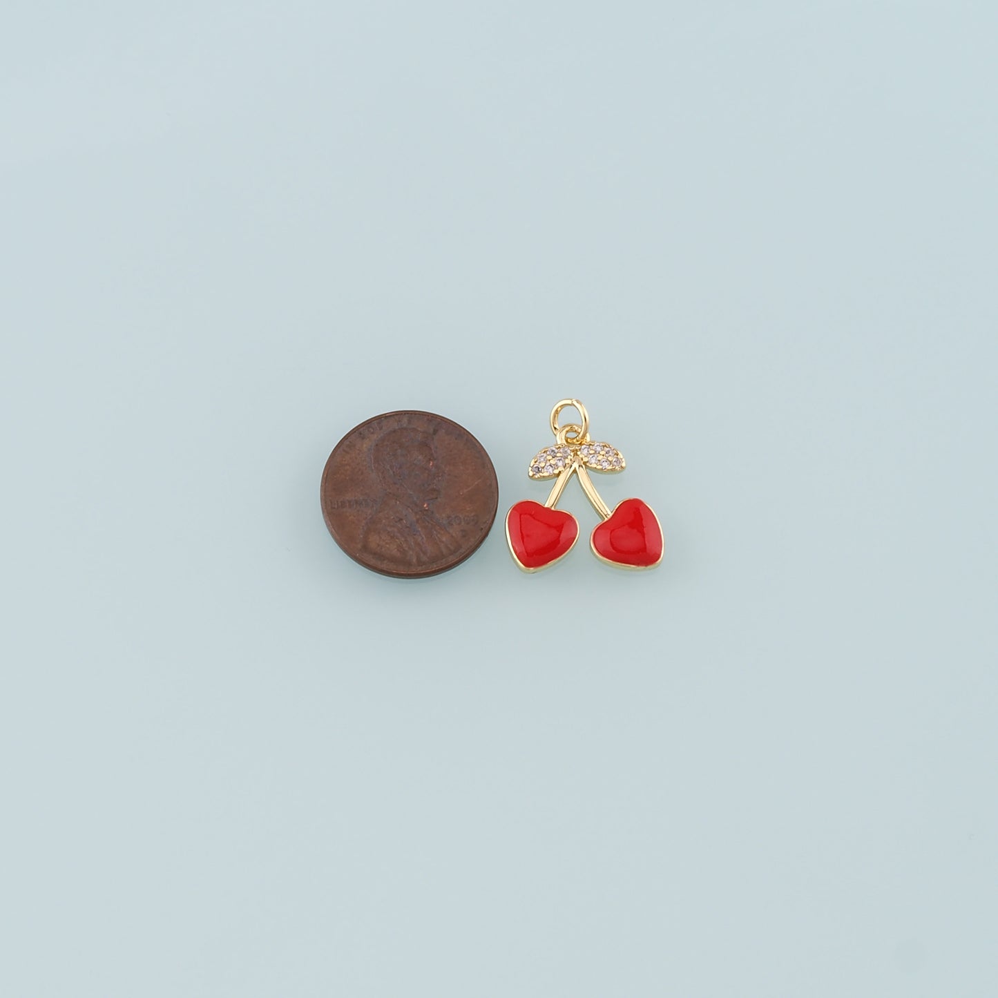 Gold Heart Cherry Charms,18K Gold Filled Cherry Pendant,Enamel Fruit Charm Bracelet Necklace for DIY Jewelry Making Supply