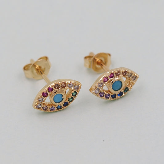1pair 18K Gold Filled Evil Eye Hoops Earrings,Gold Earrings,Dainty Hoops Huggie,Gold Huggies Hoop Earrings