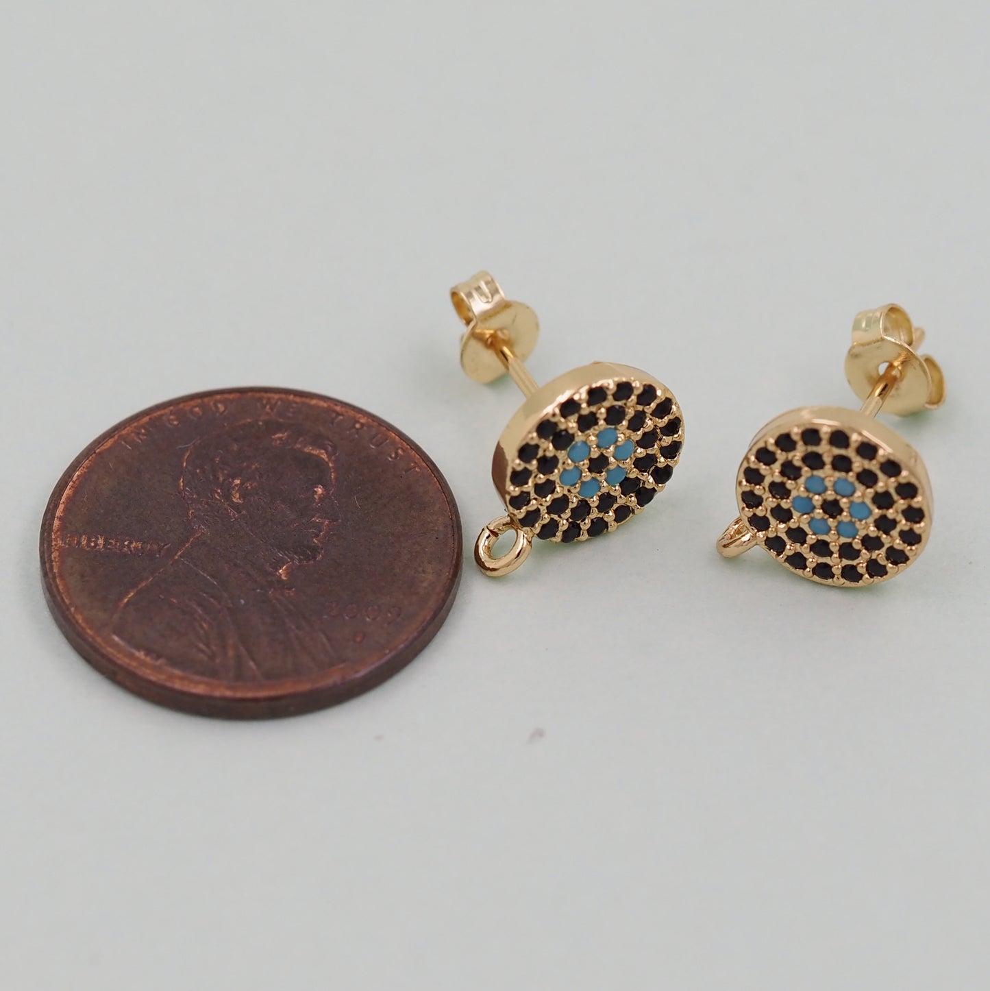 1pair 18K Gold Filled Evil Eye Earrings,Gold Round Earrings,Dainty Earrings