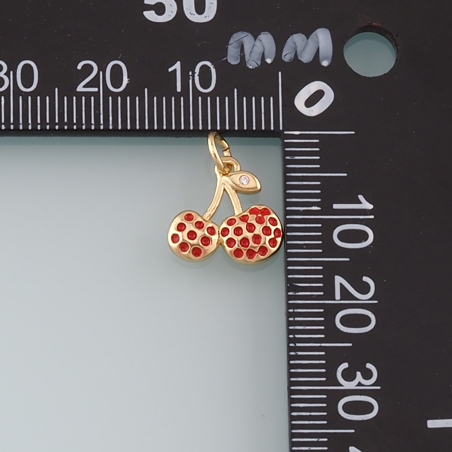 Gold Cherry Charms,18K Gold Filled Cherry Pendant,Enamel Fruit Charm Bracelet Necklace for DIY Jewelry Making Supply