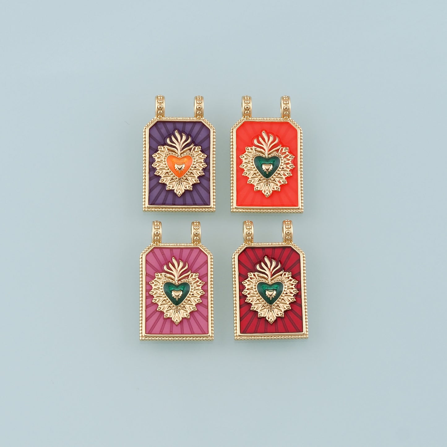 Gold Sacred Heart Charm,18K Gold Filled Flame Sacred heart Pendant,Enamel Religion Charm Bracelet Necklace for DIY Jewelry Making Supply