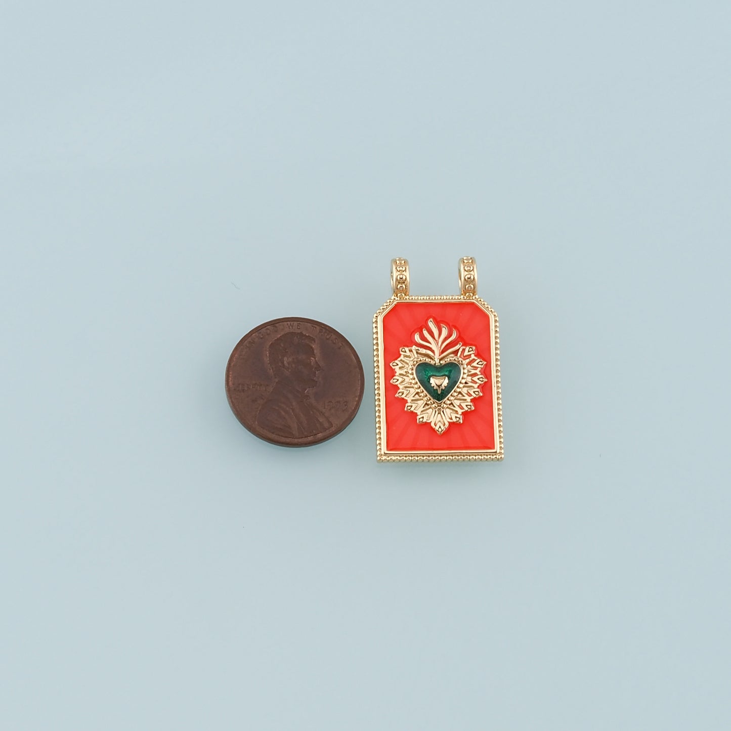 Gold Sacred Heart Charm,18K Gold Filled Flame Sacred heart Pendant,Enamel Religion Charm Bracelet Necklace for DIY Jewelry Making Supply