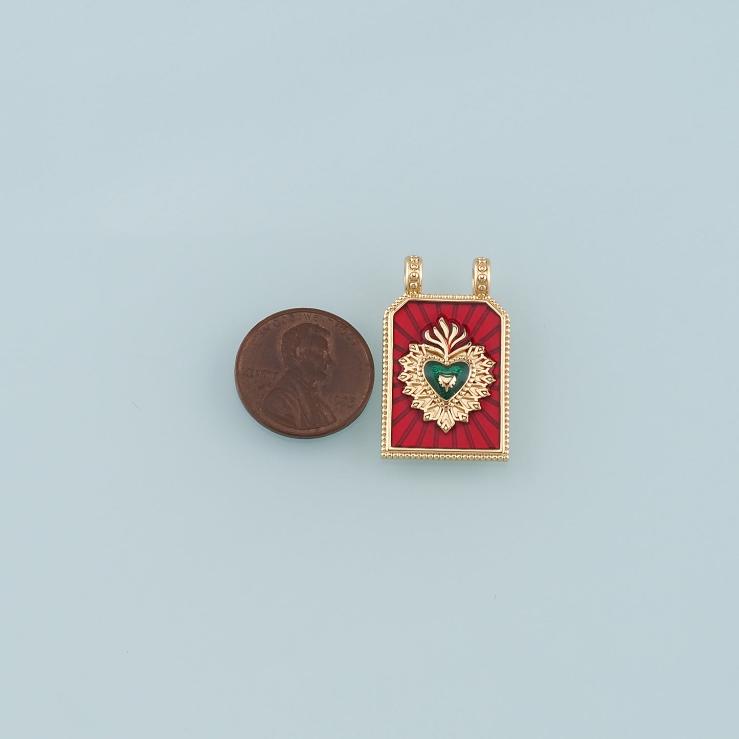 Gold Sacred Heart Charm,18K Gold Filled Flame Sacred heart Pendant,Enamel Religion Charm Bracelet Necklace for DIY Jewelry Making Supply