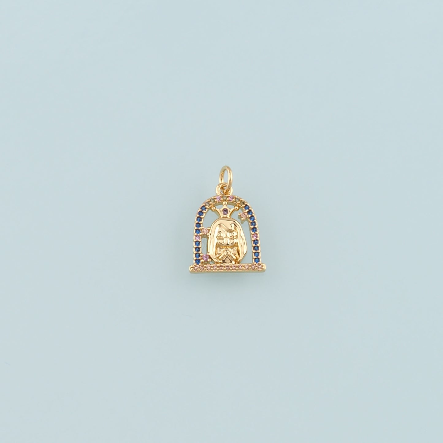 18K Gold Filled Princess Pendant,CZ Micro Pave Princess Charm Bracelet Necklace for DIY Jewelry Making Supply