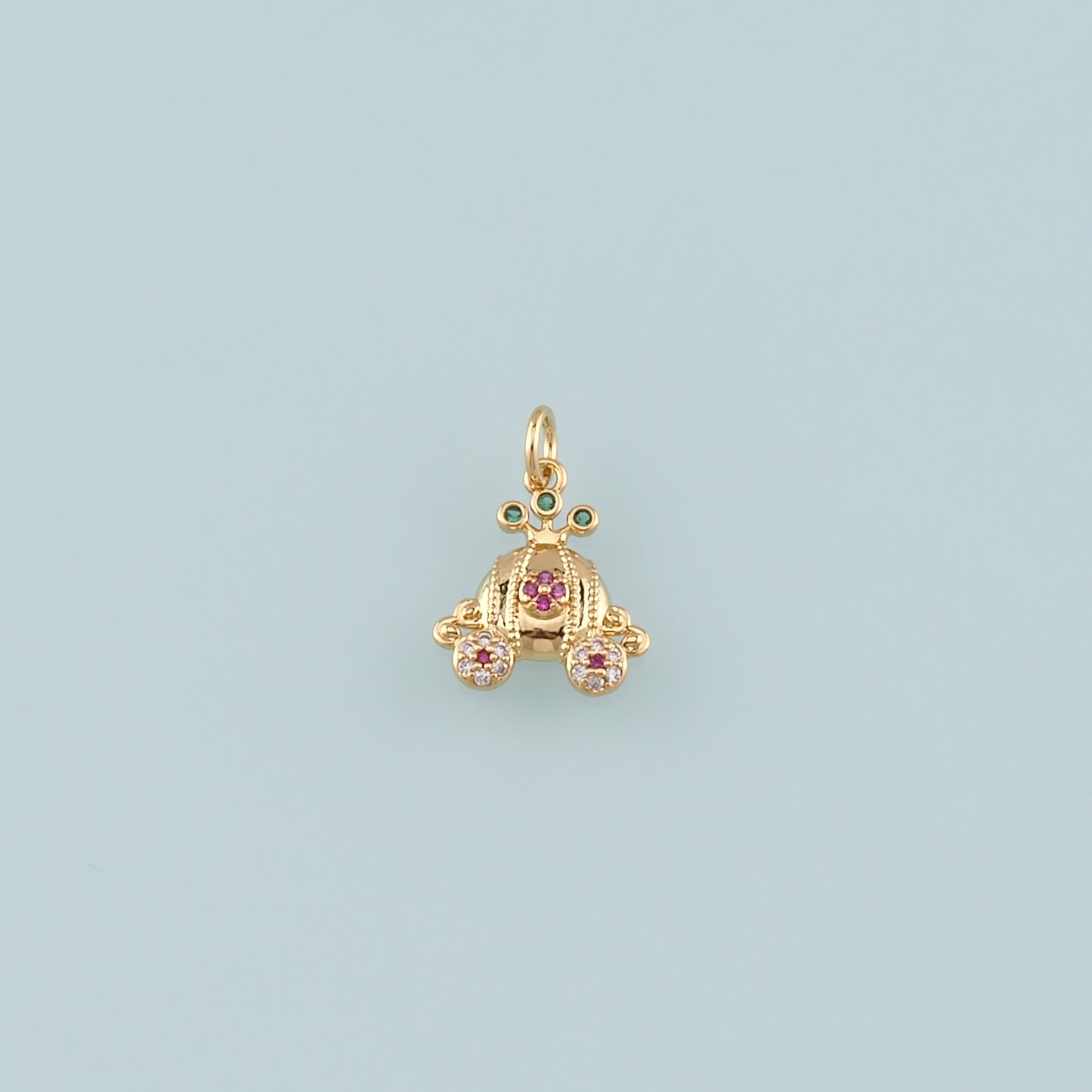 Gold Pumpkin Charms,18K Gold Filled Pumpkin cart Pendant,CZ Micro Pave Pumpkin cart Charm Bracelet Necklace for DIY Jewelry Making Supply