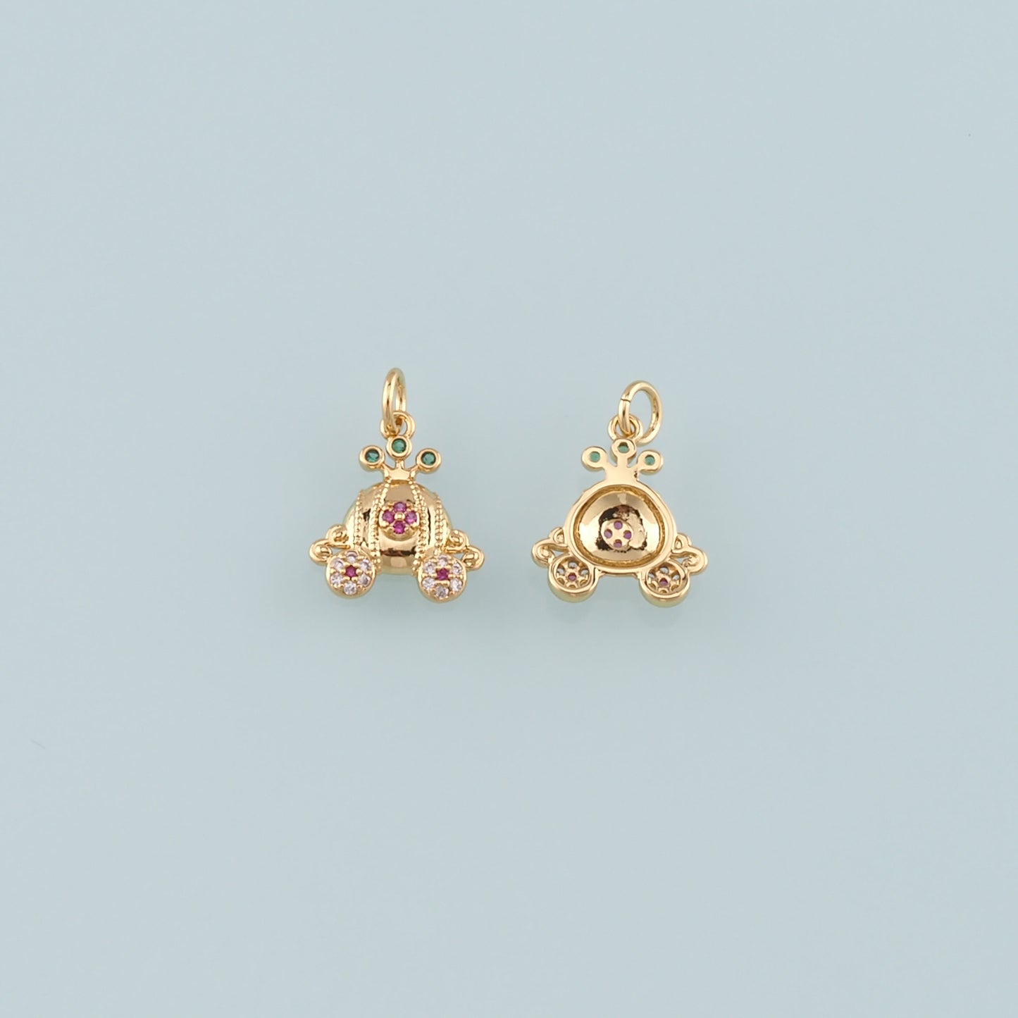 Gold Pumpkin Charms,18K Gold Filled Pumpkin cart Pendant,CZ Micro Pave Pumpkin cart Charm Bracelet Necklace for DIY Jewelry Making Supply