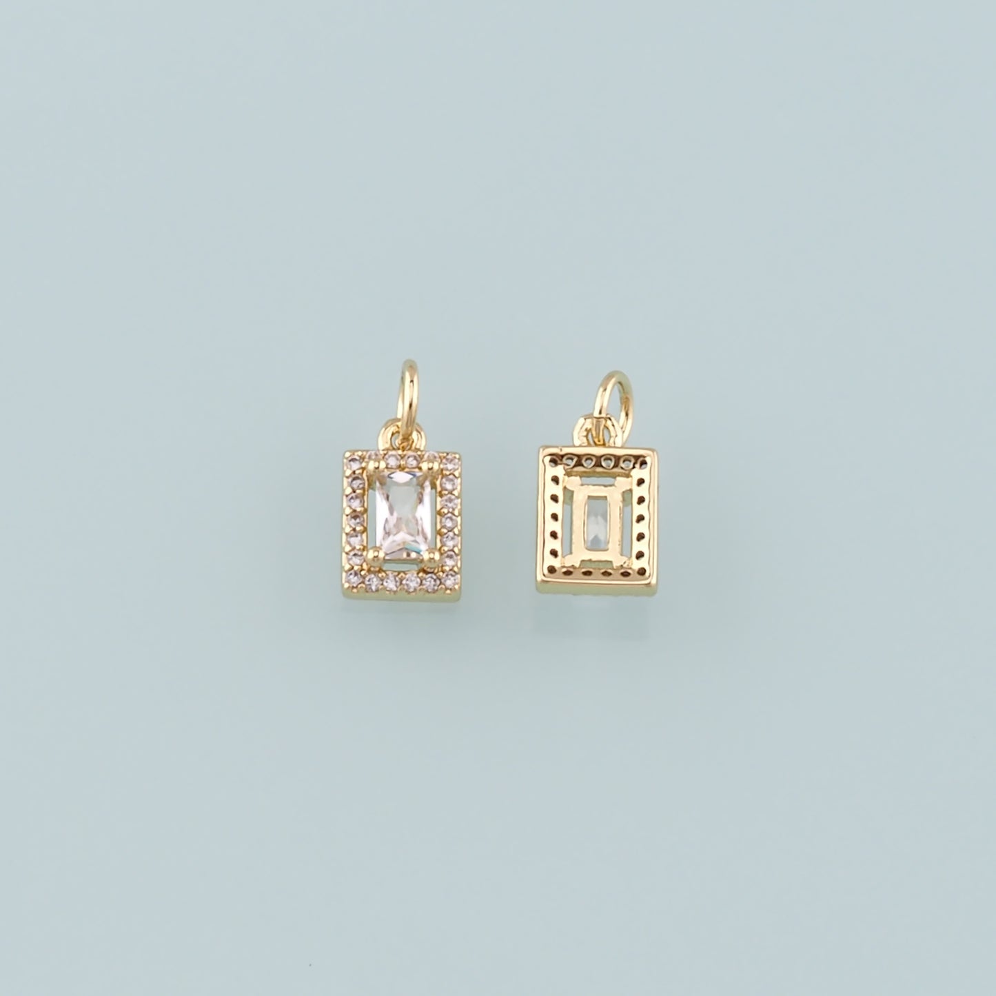 18K Gold Filled Rectangle Pendant,CZ Micro Pave Rectangle Charm Bracelet Necklace for DIY Jewelry Making Supply