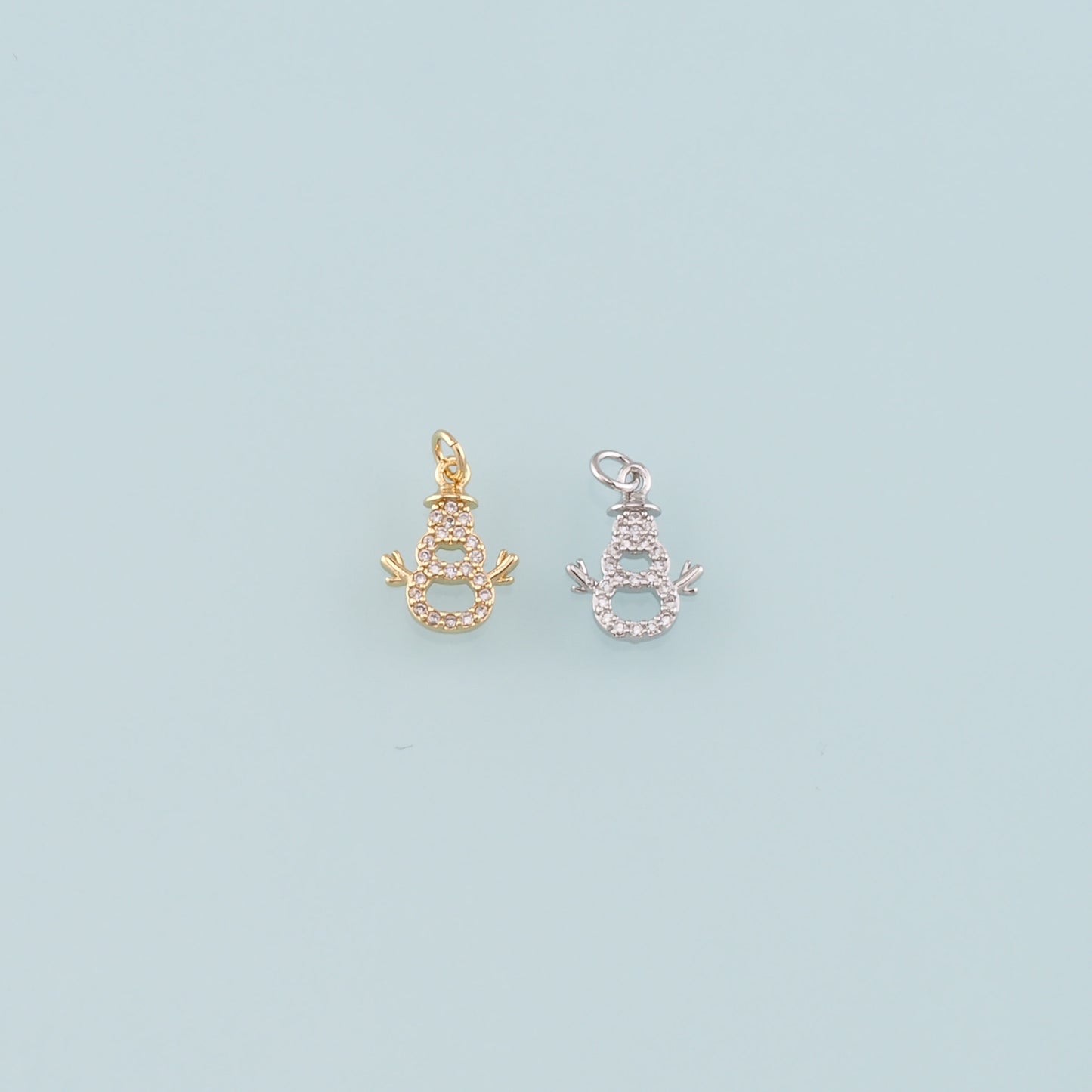 Gold Christmas Charms,18K Gold Filled CZ Micro Pave Snowman Pendant Bracelet Necklace for DIY Jewelry Making Supply