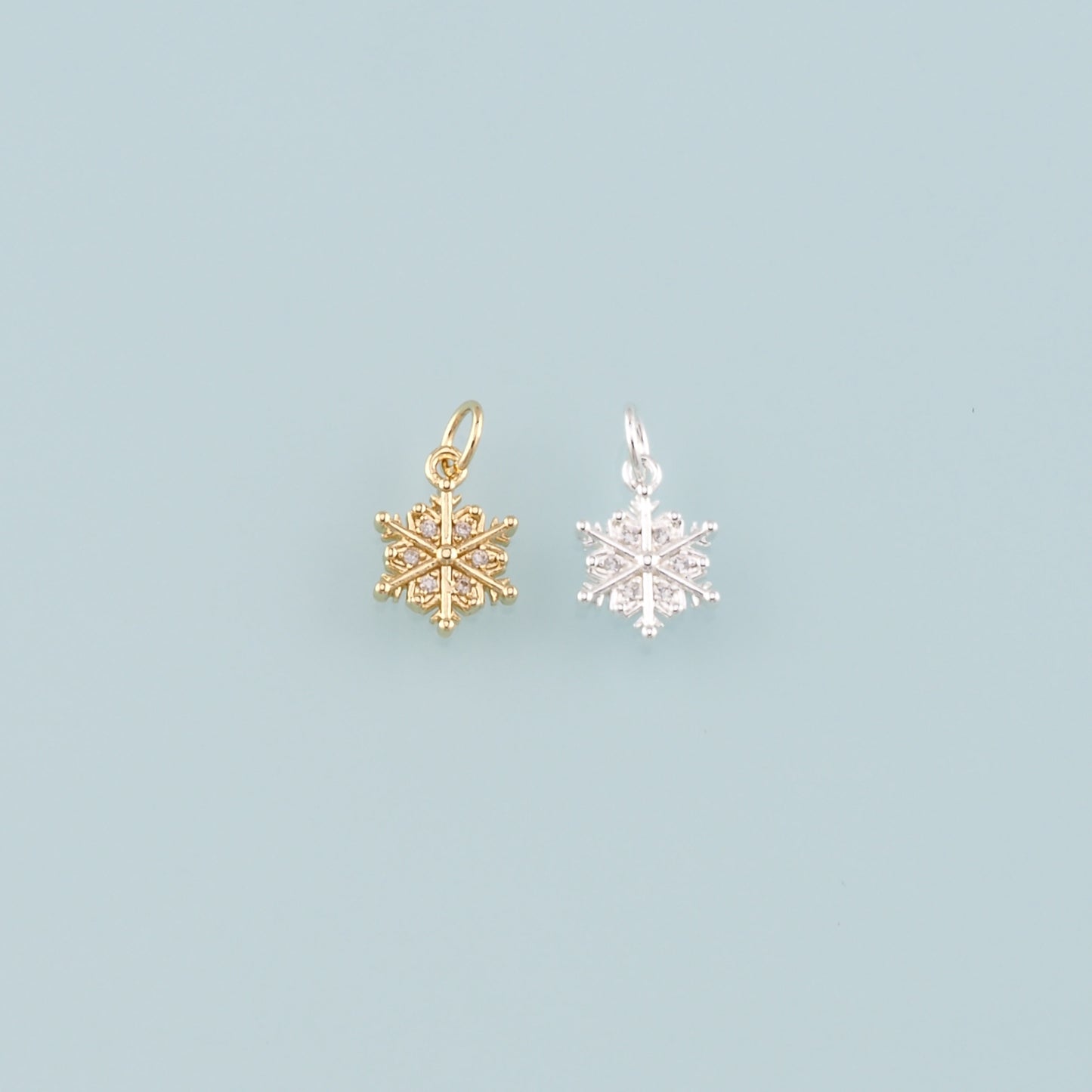Gold Christmas Charms,18K Gold Filled CZ Micro Pave Christmas snowflake Pendant Charm Bracelet Necklace for DIY Jewelry Making Supply