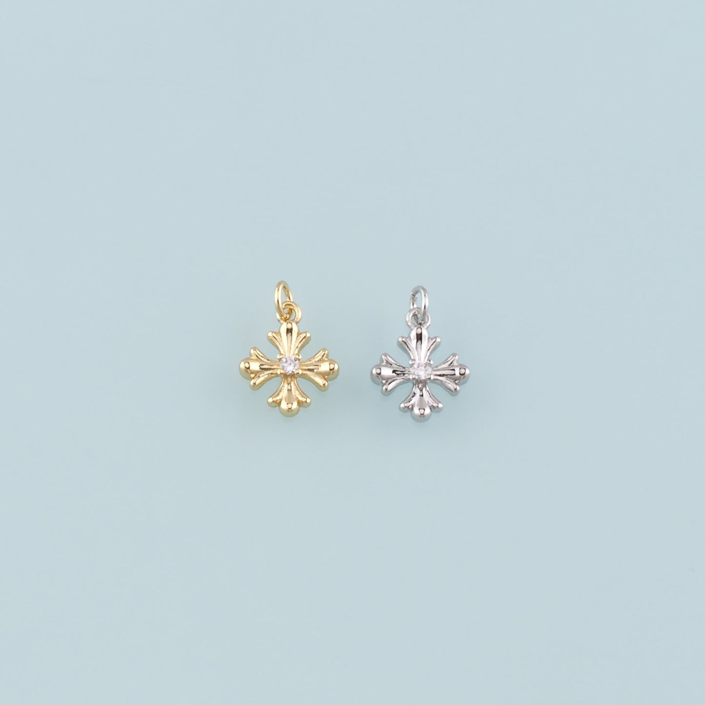 Gold Cross Charms,18K Gold Filled Cross Pendant,CZ Micro Pave Religion Charm Bracelet Necklace for DIY Jewelry Making Supply