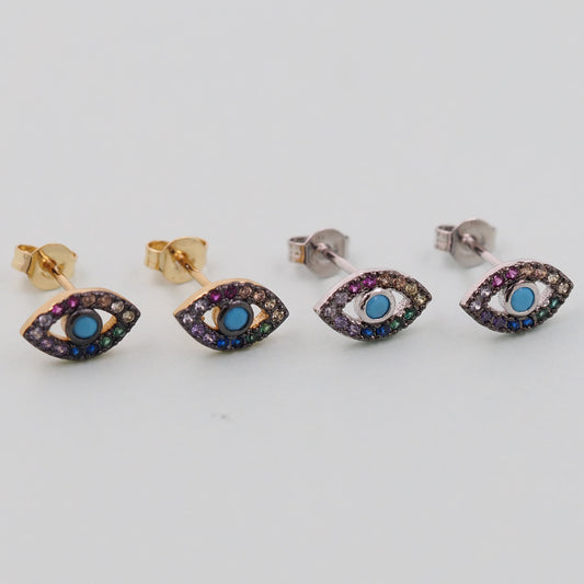 1pair 18K Gold Filled Evil Eye Earrings,Gold Earrings,Dainty Earrings