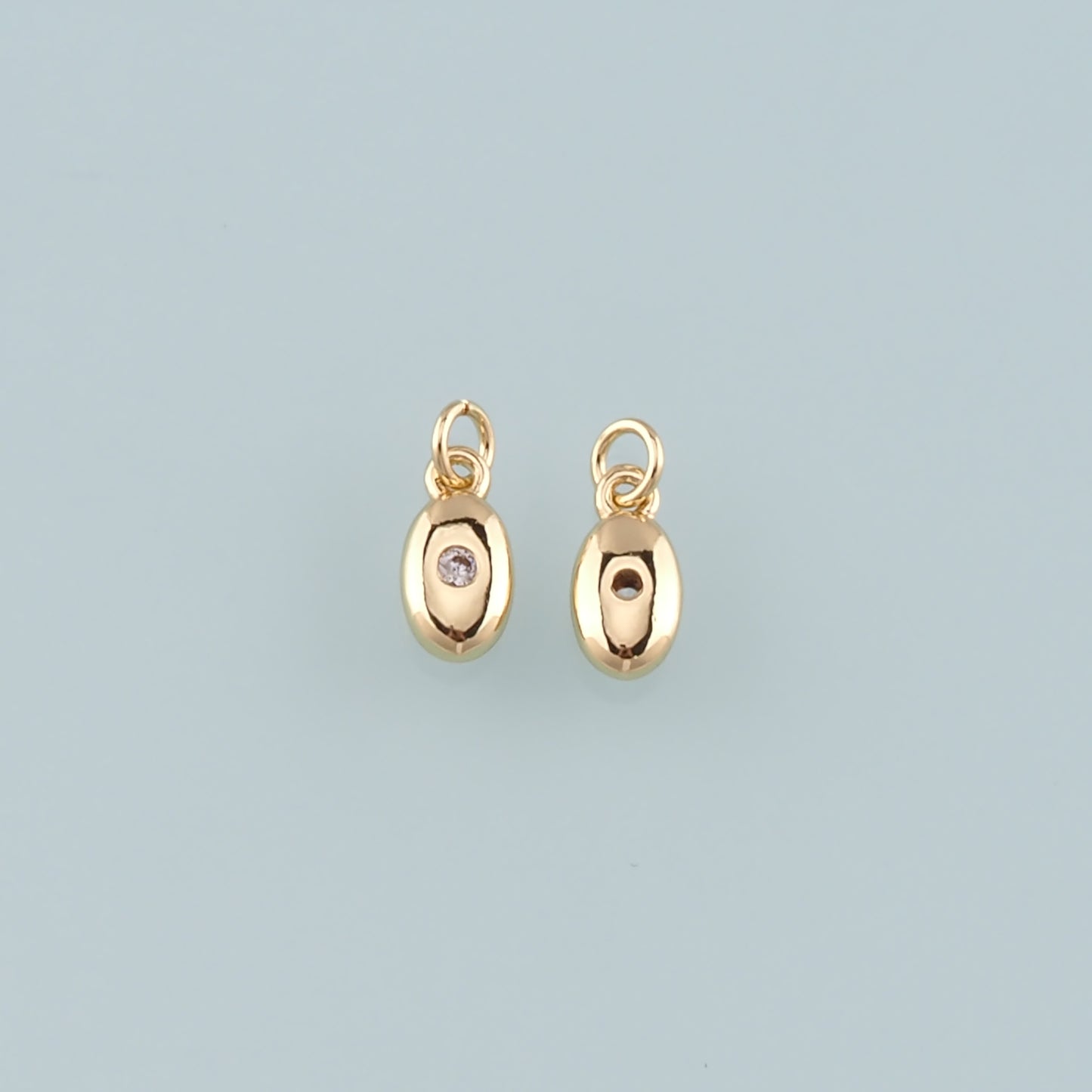 Gold Oval Charm,18K Gold Filled Oval Pendant,CZ Micro Pave Oval Charm Bracelet Necklace for DIY Jewelry Making Supply